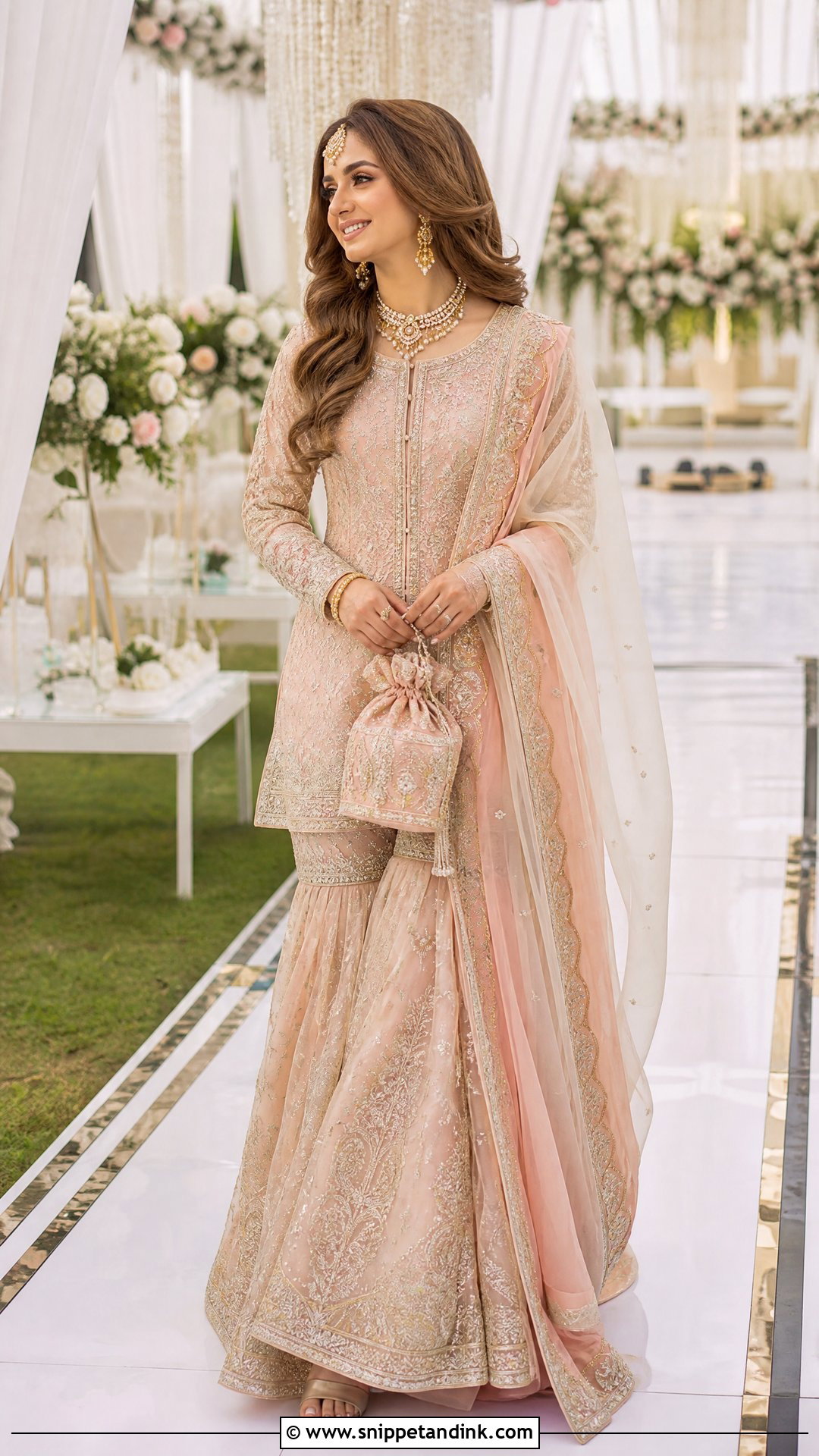 Peach Pakistani Walima Bridal Gharara - Snippet and Ink - 20 Pakistani Walima Bridal Dresses
