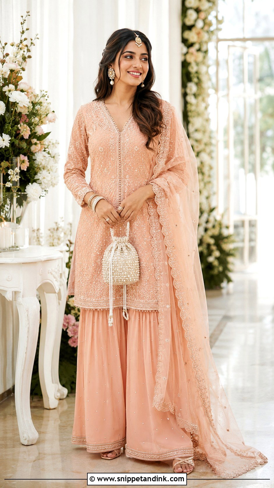 Peach Palazzo Punjabi Bridal Suit - Snippet and Ink - 20 Indian Punjabi Bridal Suits