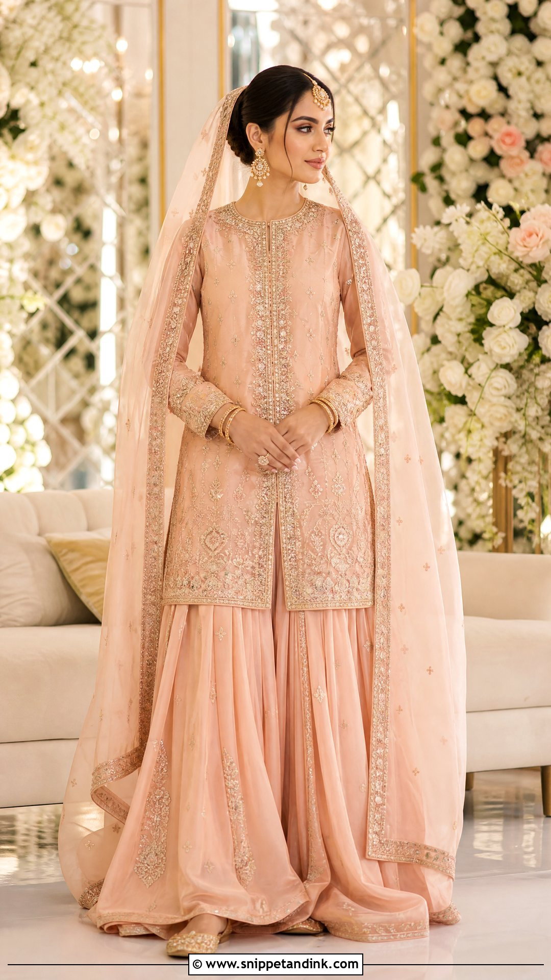 Peach Pastel Nikkah Farshi Shalwar - Snippet and Ink - 20 Pastel Nikkah Outfit Ideas