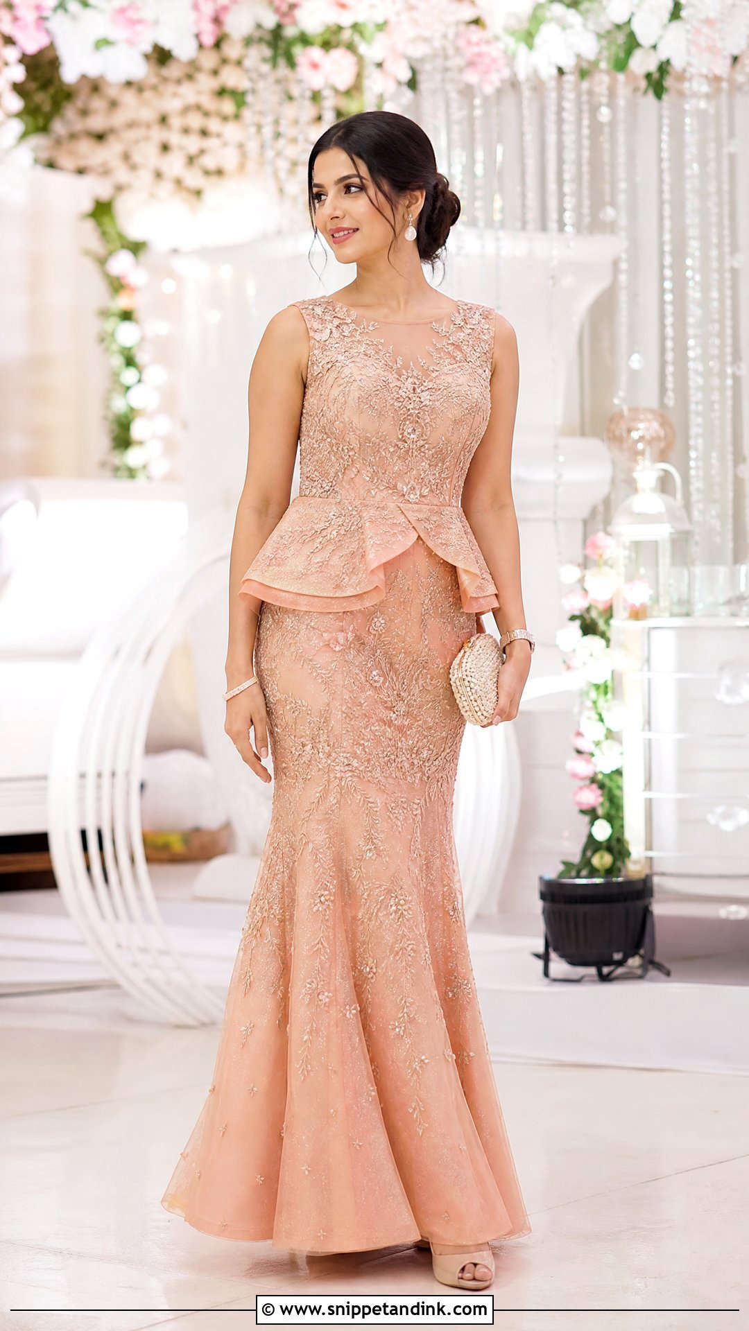 Peach Peplum Gown For Engagement - Snippet and Ink - 20 Party Gowns Indian Weddings