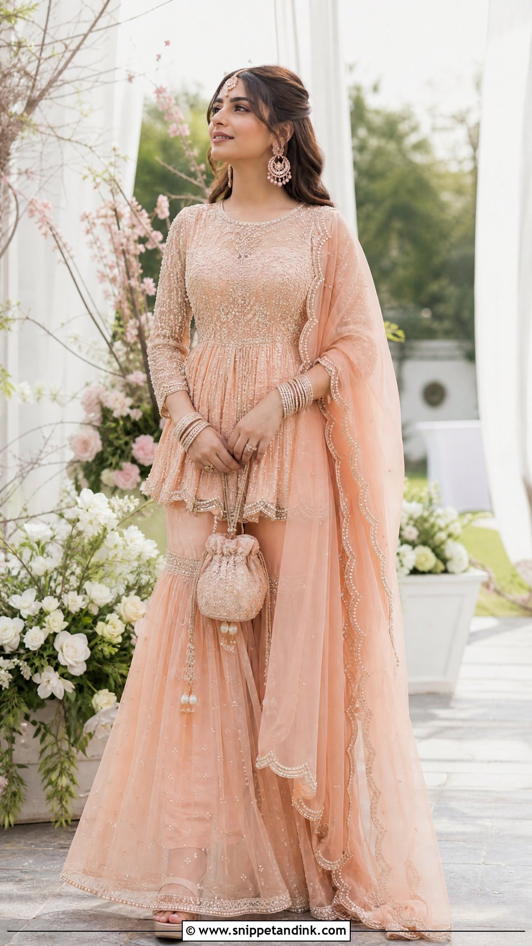 Peach Peplum Sharara Bridal Suit - Snippet and Ink - 20 Indian Bridal Suits for Women