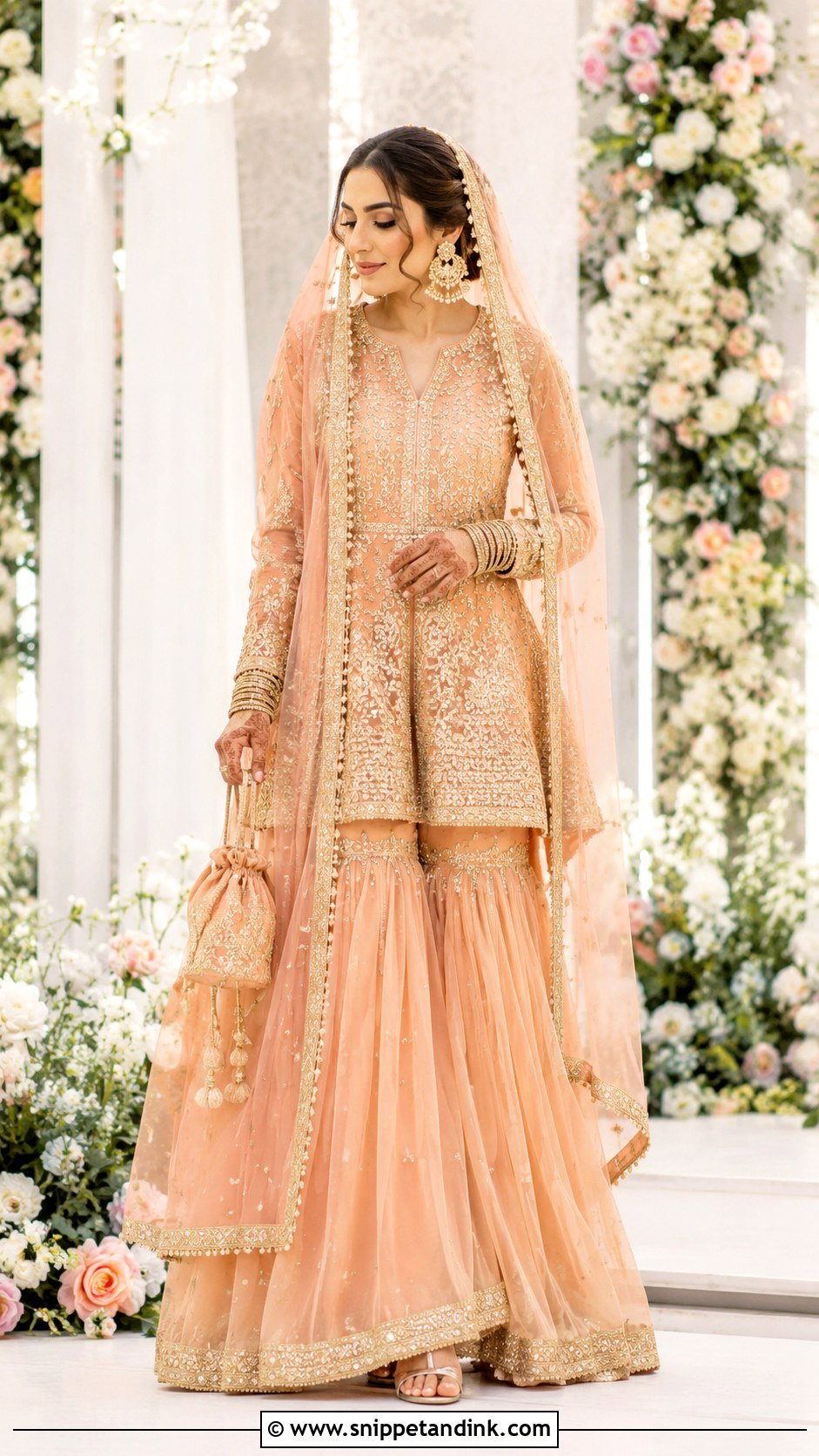 Peach Peplum Sharara Nikah Dress - Snippet and Ink - 20 Nikah Dress for Bride Ideas