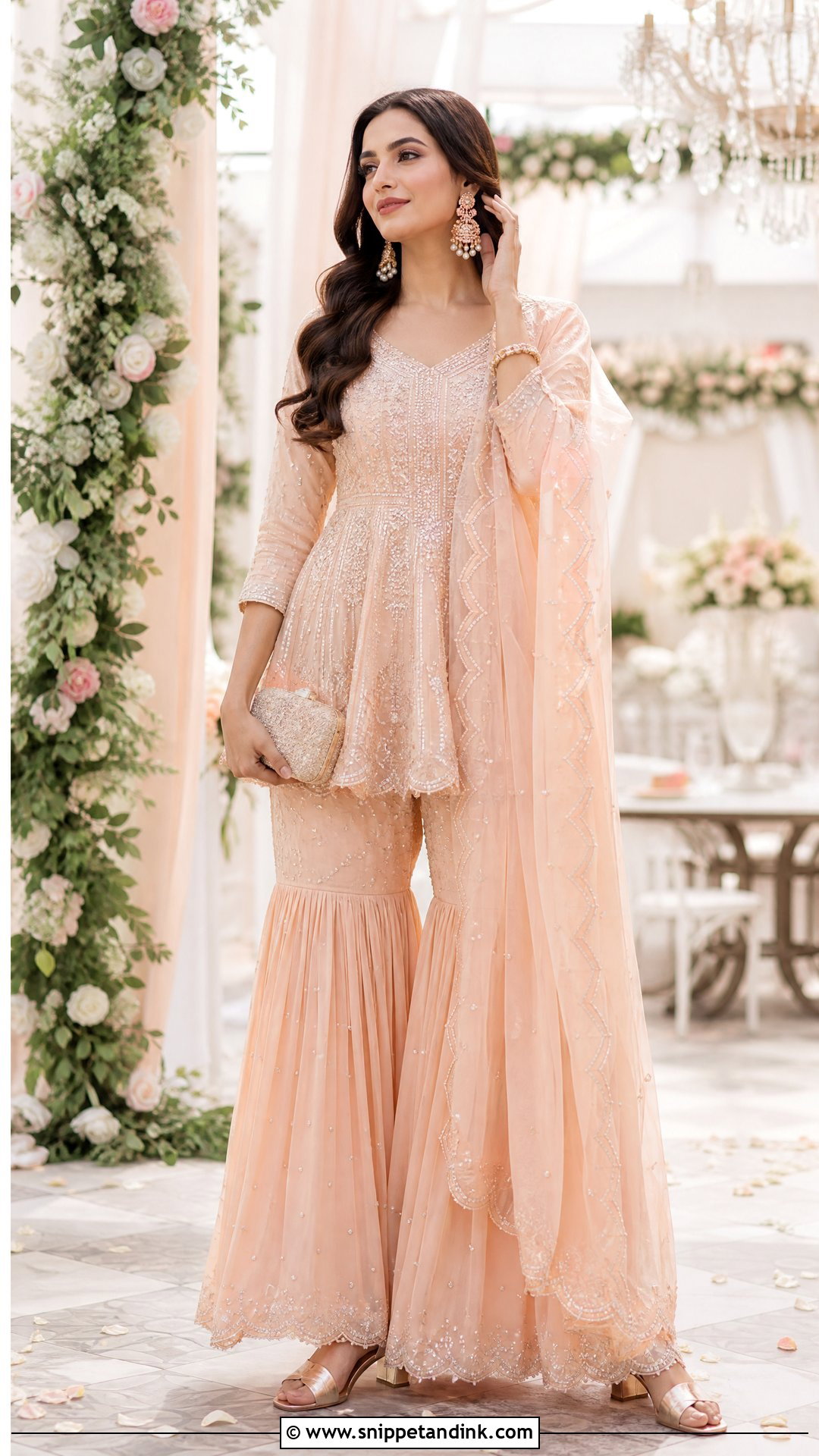 Peach Peplum Sharara Wedding Dress - Snippet and Ink - 20 Sharara Wedding Dress Ideas