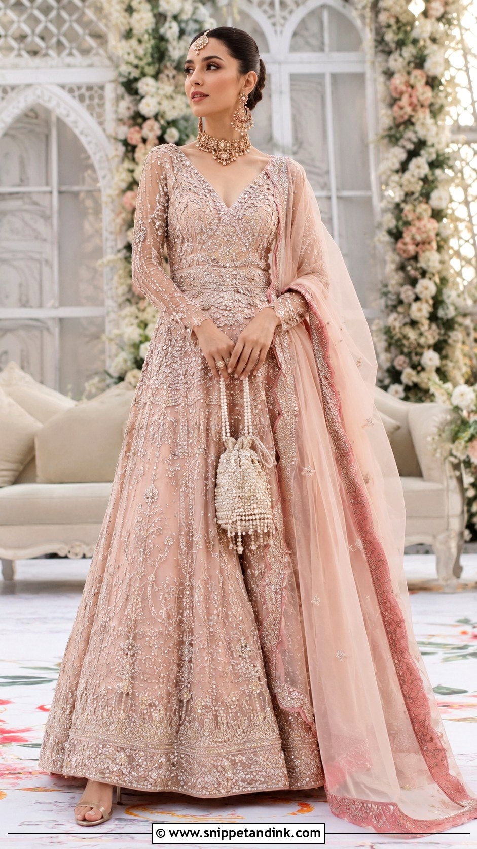Peach Pink Flared Lehenga Haris Shakeel Bridal Dress - Snippet and Ink - 20 Haris Shakeel Bridal Dresses