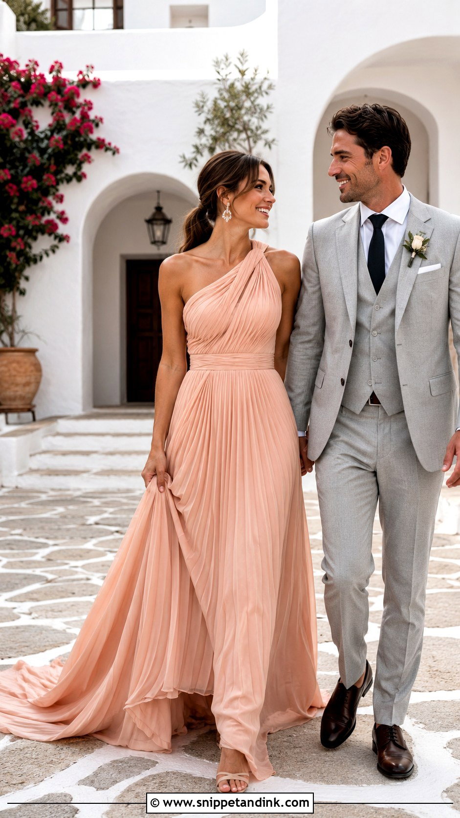 Peach Pleated Tail Gown - Snippet and Ink - 20 Tail Gown for Pre Wedding Ideas