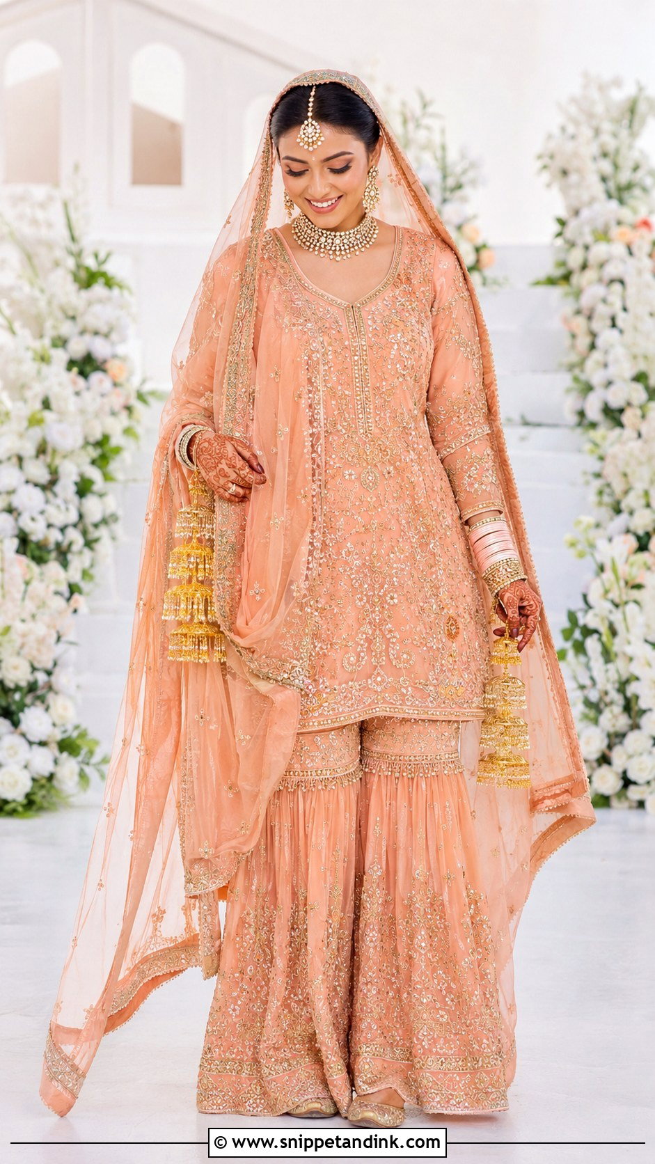 Peach Punjabi Bridal Gharara Suit - Snippet and Ink - 25 Punjabi Wedding Suit Bridal Sikh Bride Ideas