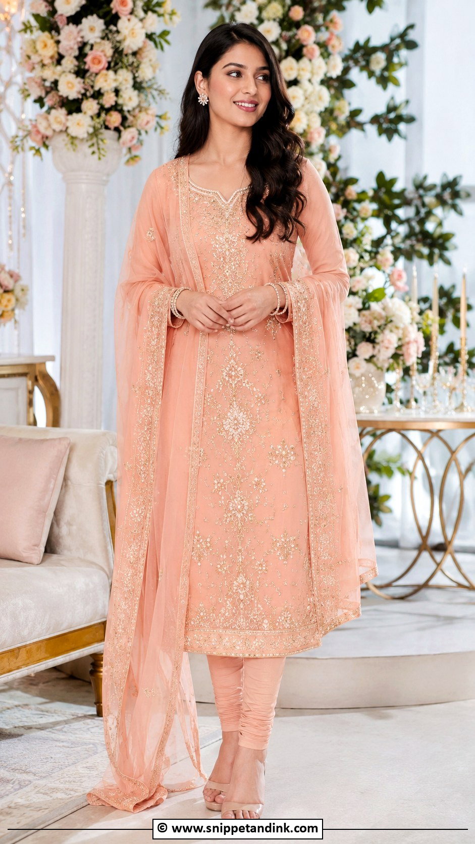 Peach Punjabi Churidar Suit - Snippet and Ink - 30 Punjabi Wedding Suit Ideas