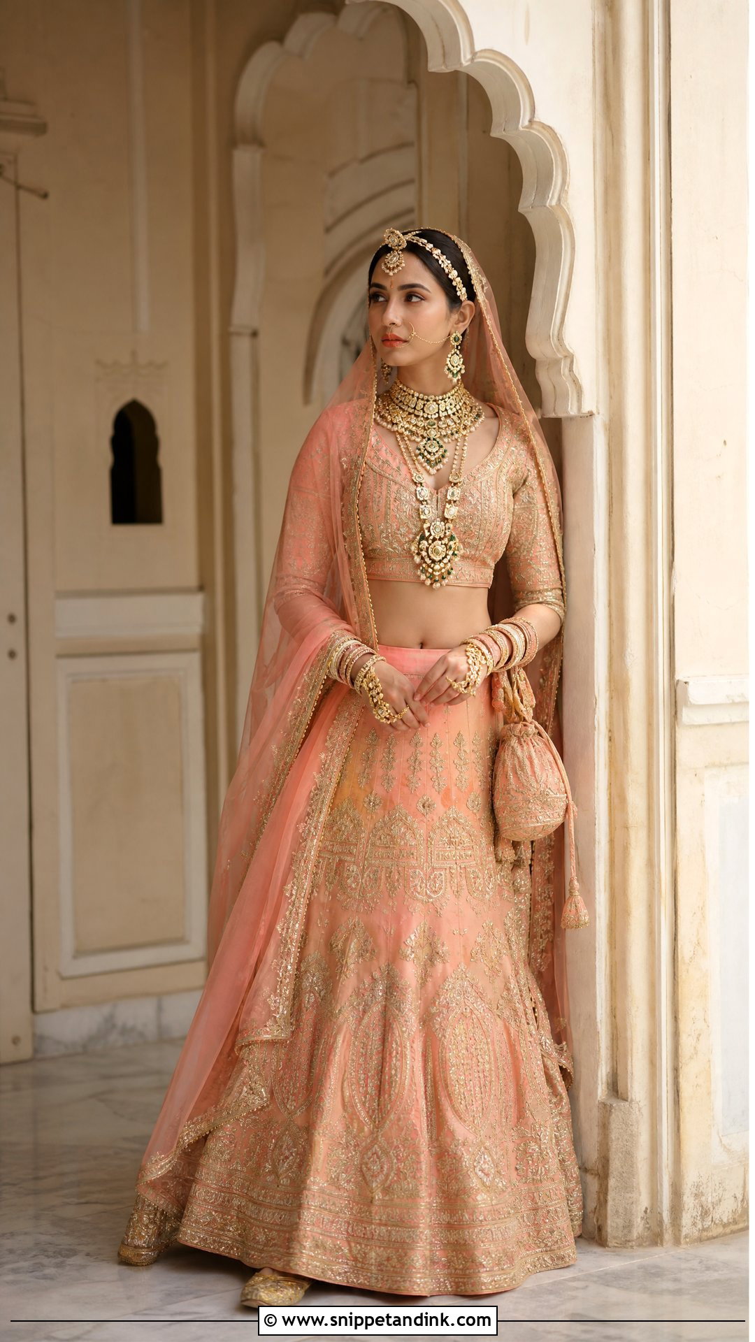 Peach Rajwadi Bride With Kundan Jewelry - Snippet and Ink - 20 Rajwadi Bride Ideas