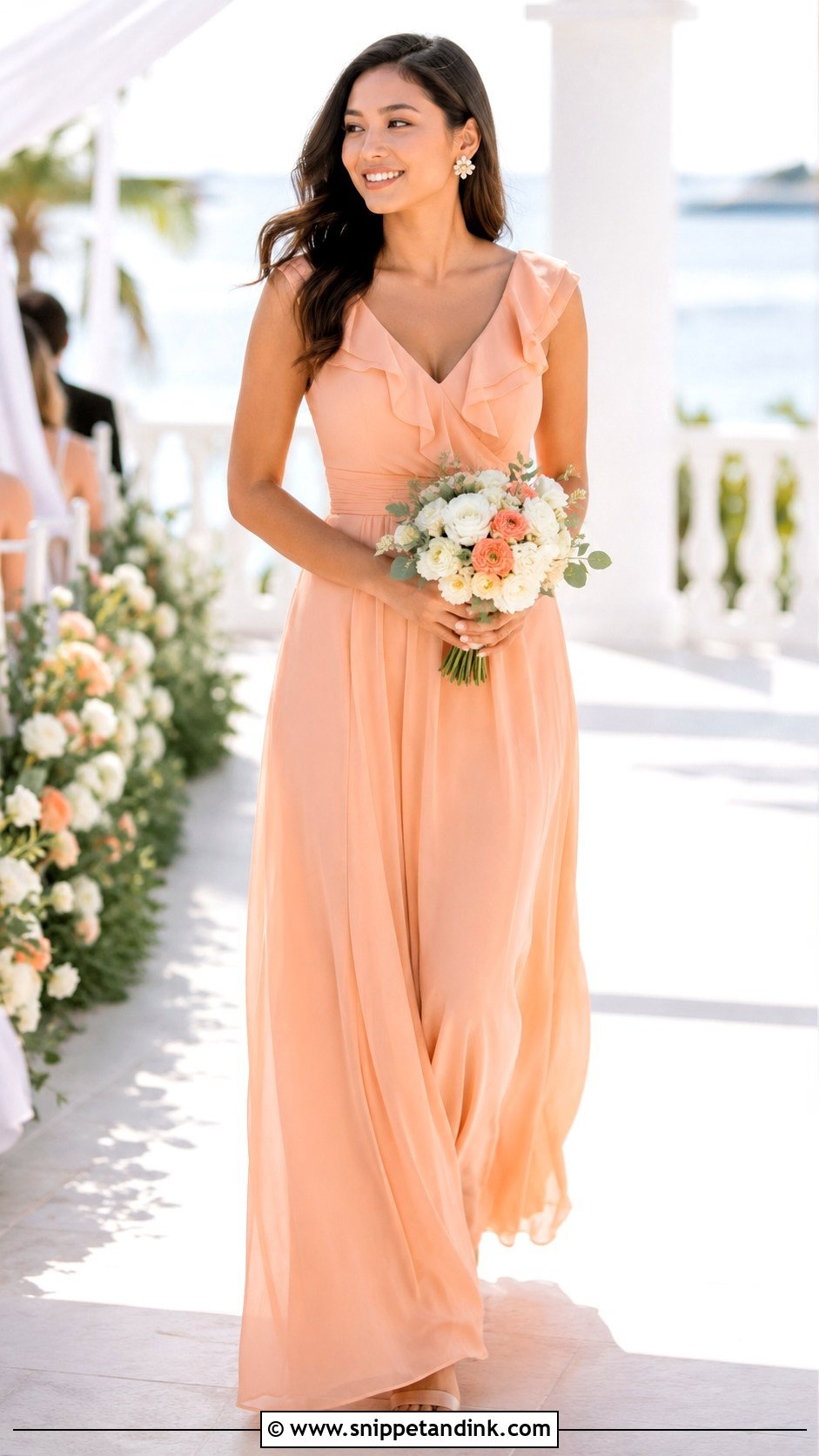 Peach Ruffle Wedding Entourage Gown - Snippet and Ink - 20 Wedding Entourage Gowns