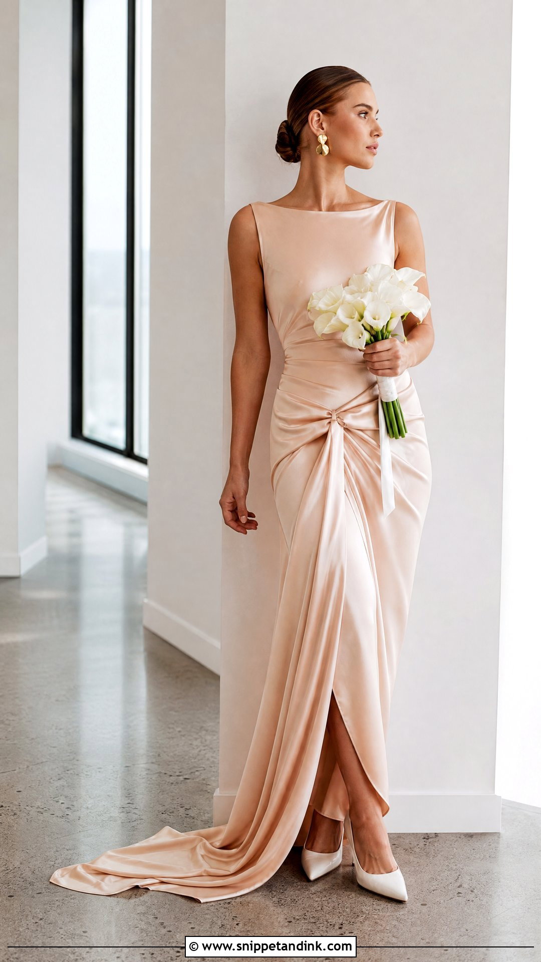 Peach Satin Wedding Dress - Snippet and Ink - 25 Peach Wedding Dress Ideas