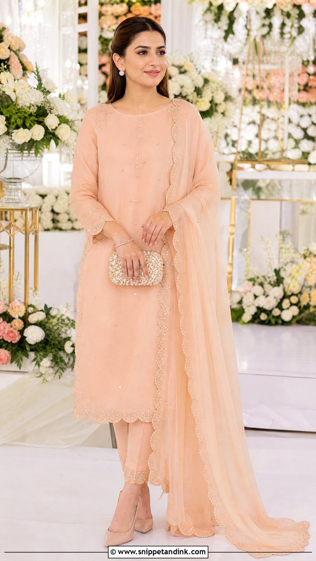 Peach Scalloped Wedding Shalwar - Snippet and Ink - 20 Wedding Shalwar Design for Women Ideas