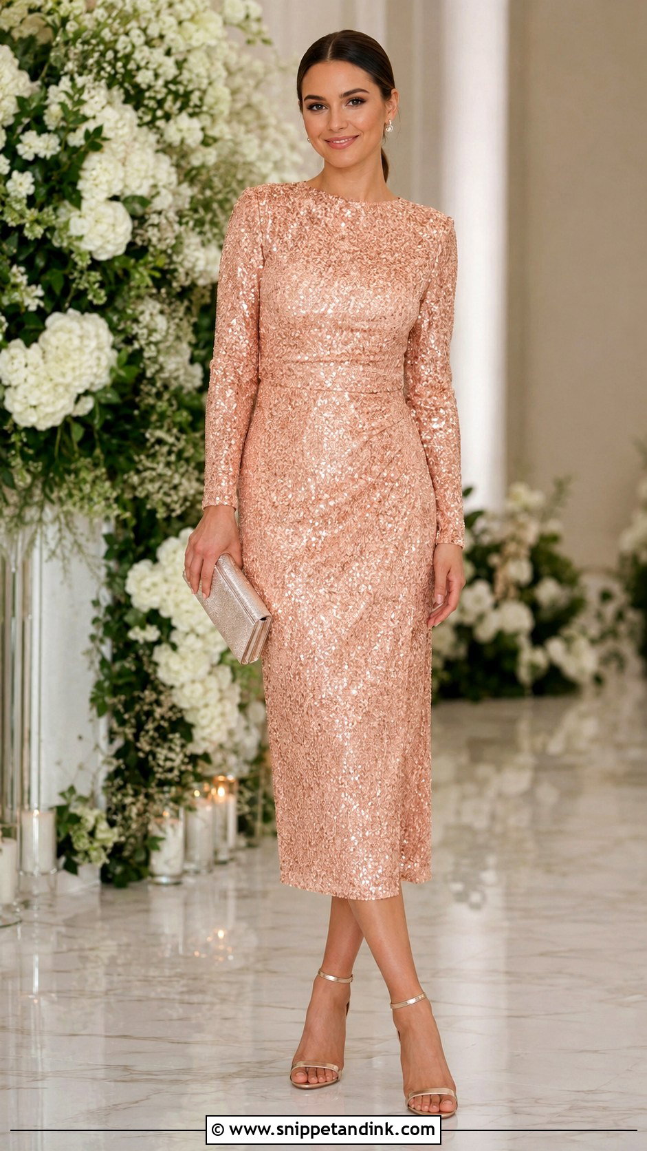 Peach Sequin Dress Wedding Outfit - Snippet and Ink - 25 Peach Dress Outfit Wedding Ideas