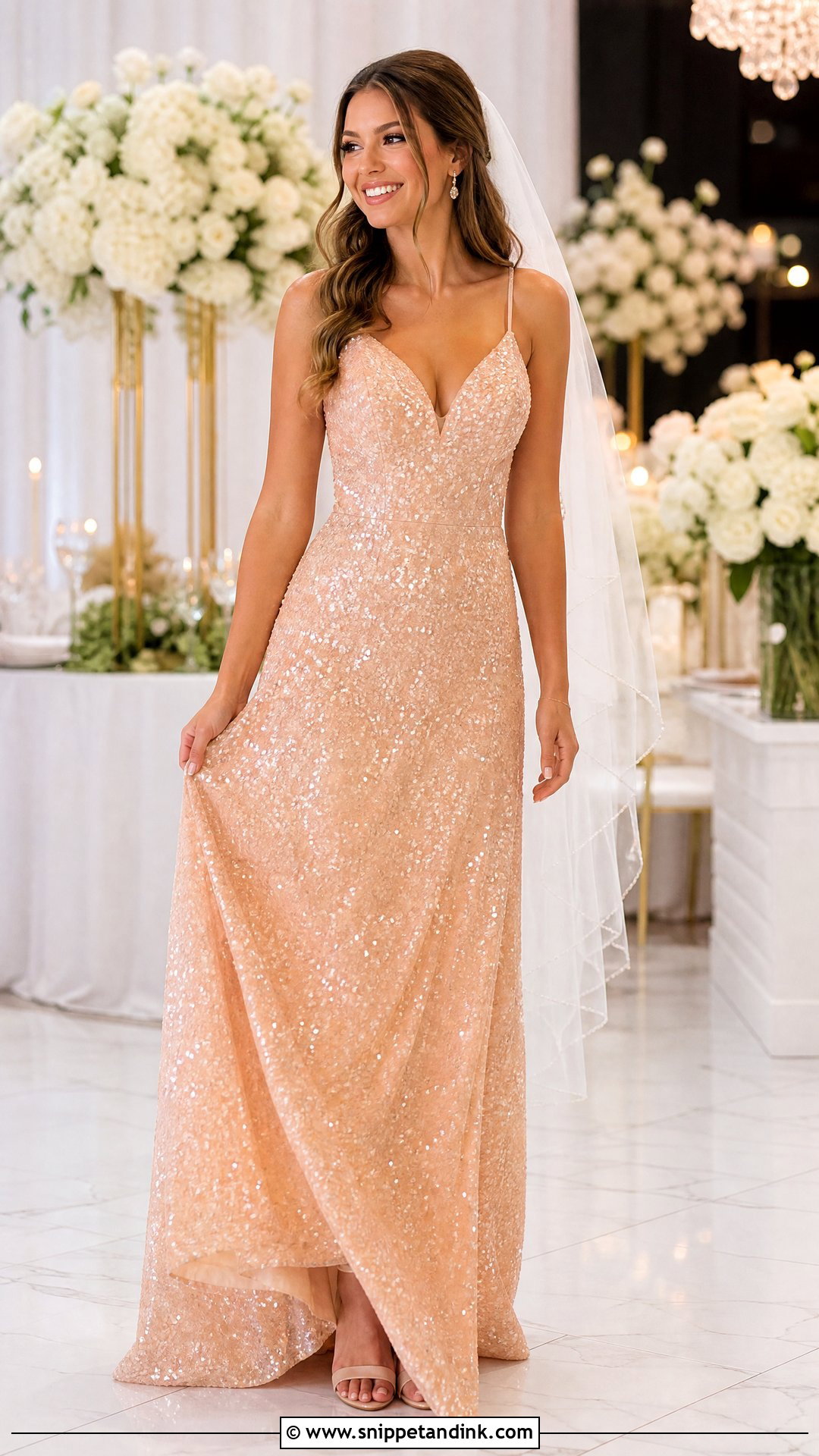 Peach Sequin Wedding Dress - Snippet and Ink - 25 Peach Wedding Dress Ideas