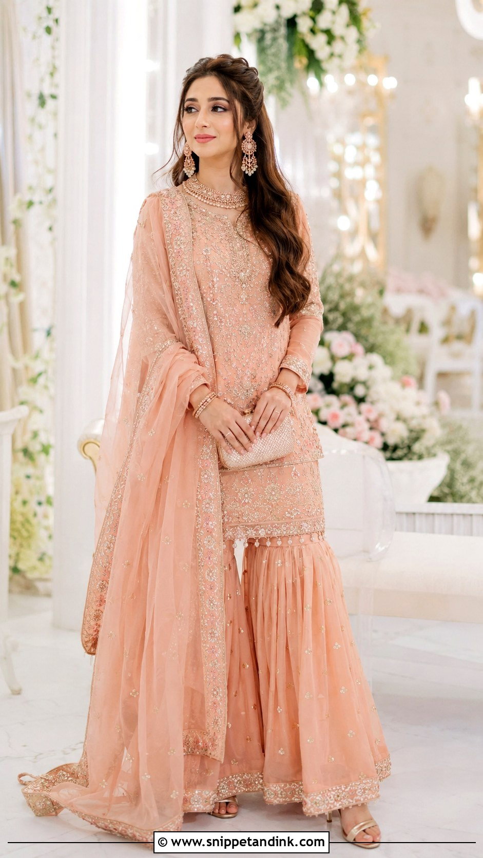 Peach Sharara Outfit - Snippet and Ink - 30 Pakistani Wedding Outfits Sisters