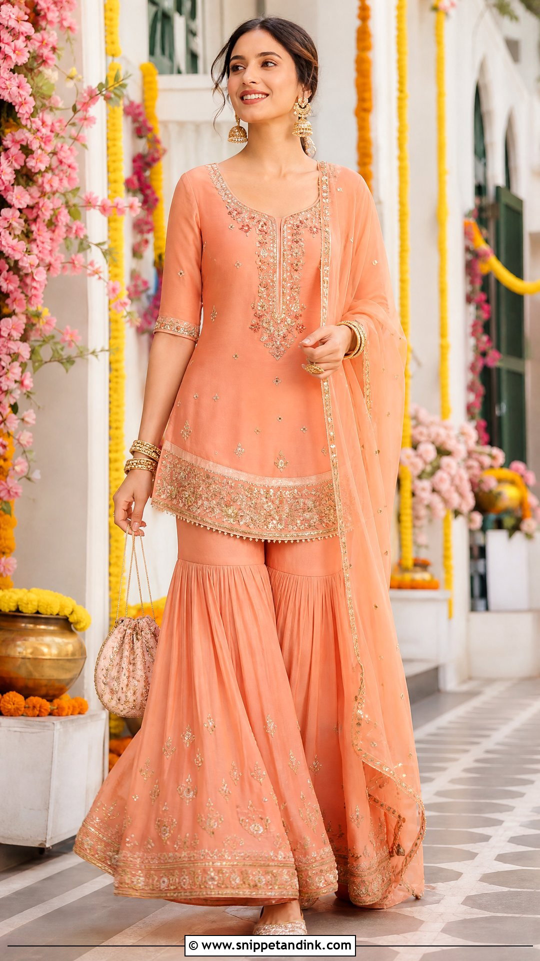 Peach Sharara Set - Snippet and Ink - 20 Pastel Indian Wedding Dress Ideas