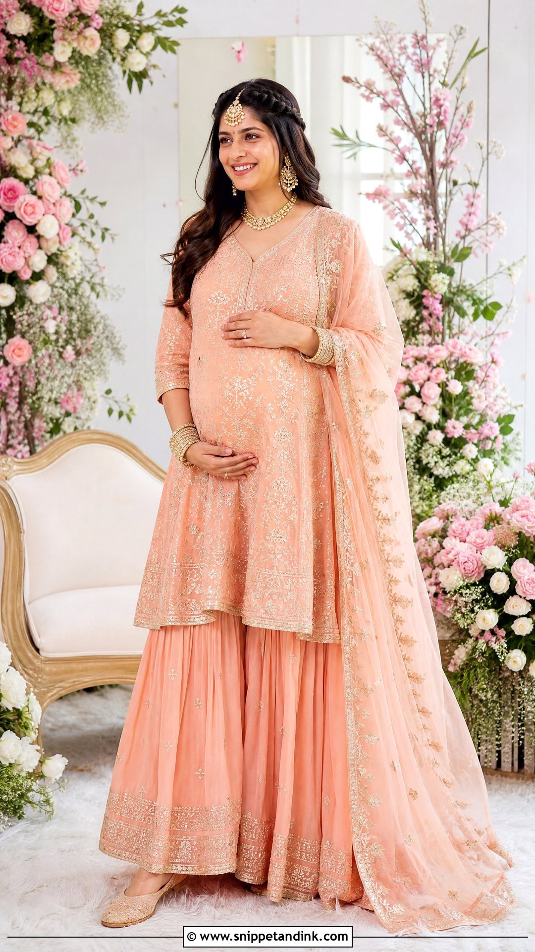 Peach Sharara Suit Godbharai Look - Snippet and Ink - 25 Godbharai Look Ideas