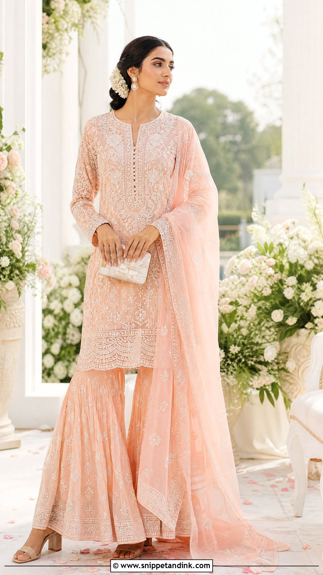 Peach Sharara With Chikankari Kurta - Snippet and Ink - 20 Stylish Sharara Designs for Wedding