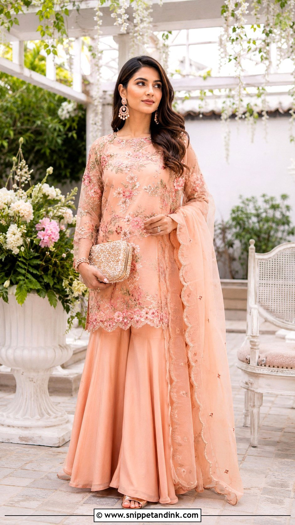 Peach Sharara With Organza Shirt - Snippet and Ink - 20 Pakistani Sharara Designs for Wedding