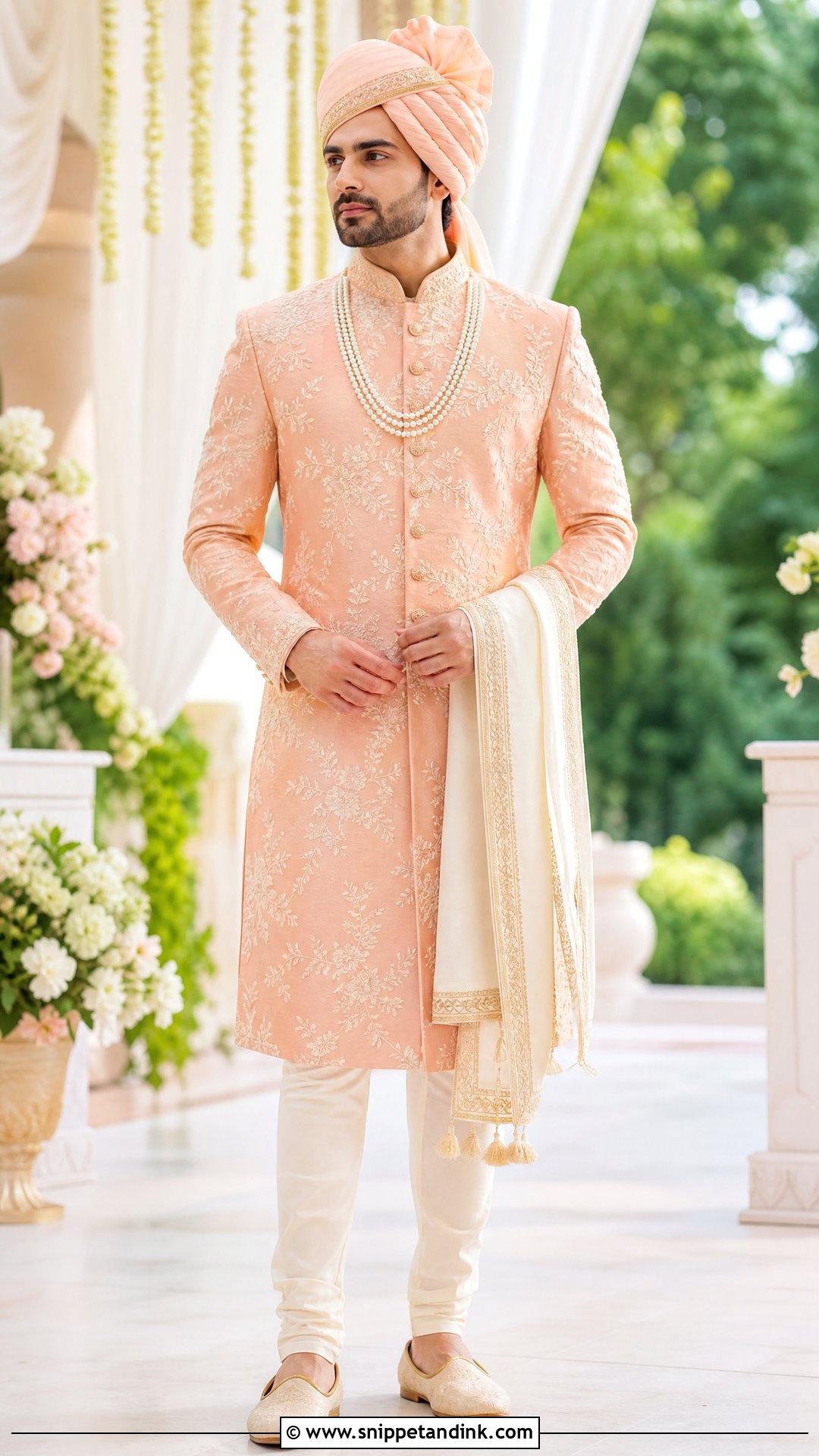 Peach Sherwani - Snippet and Ink - 20 Sherwani for Wedding Ideas