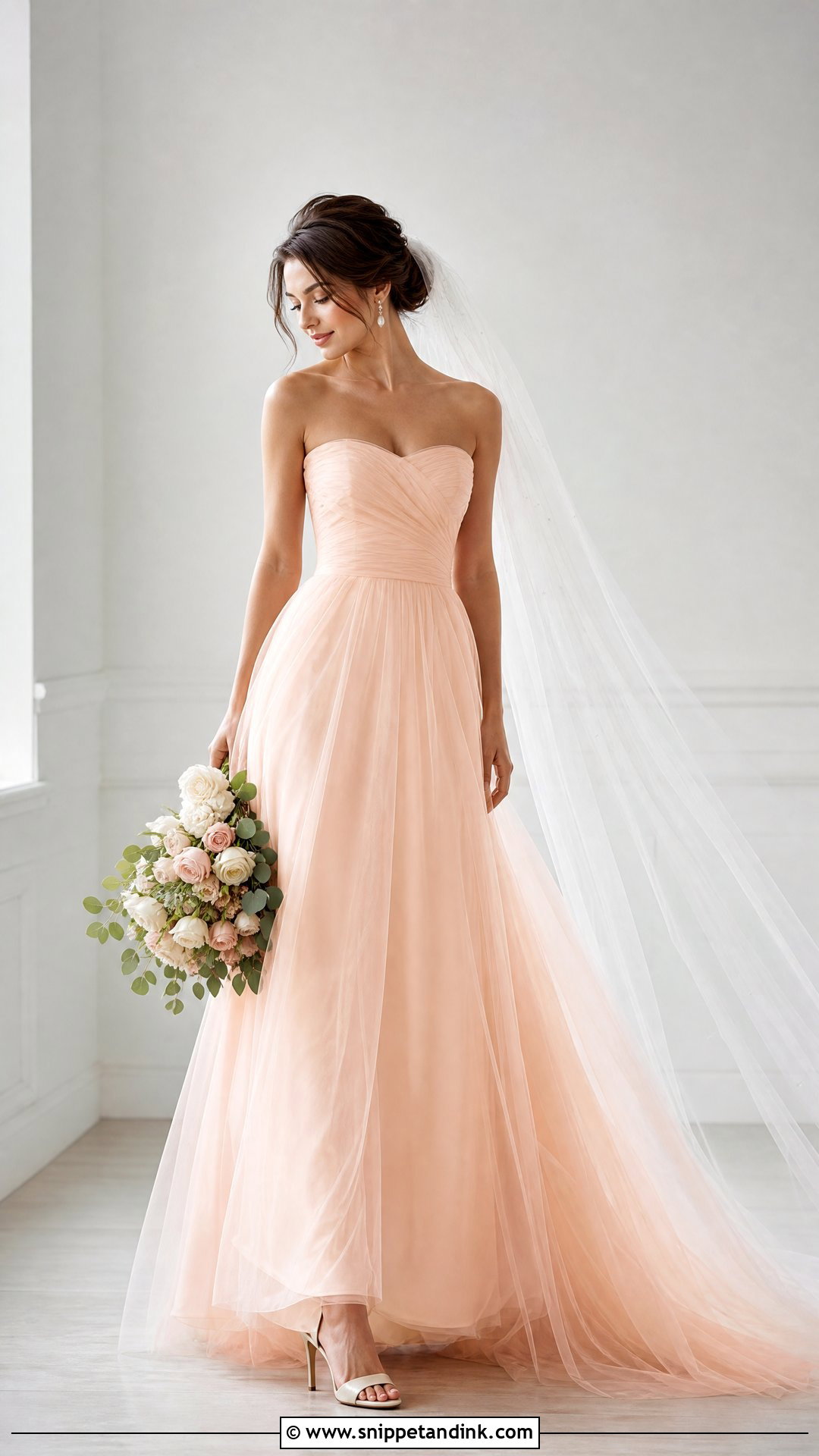 Peach Strapless Wedding Dress - Snippet and Ink - 25 Peach Wedding Dress Ideas