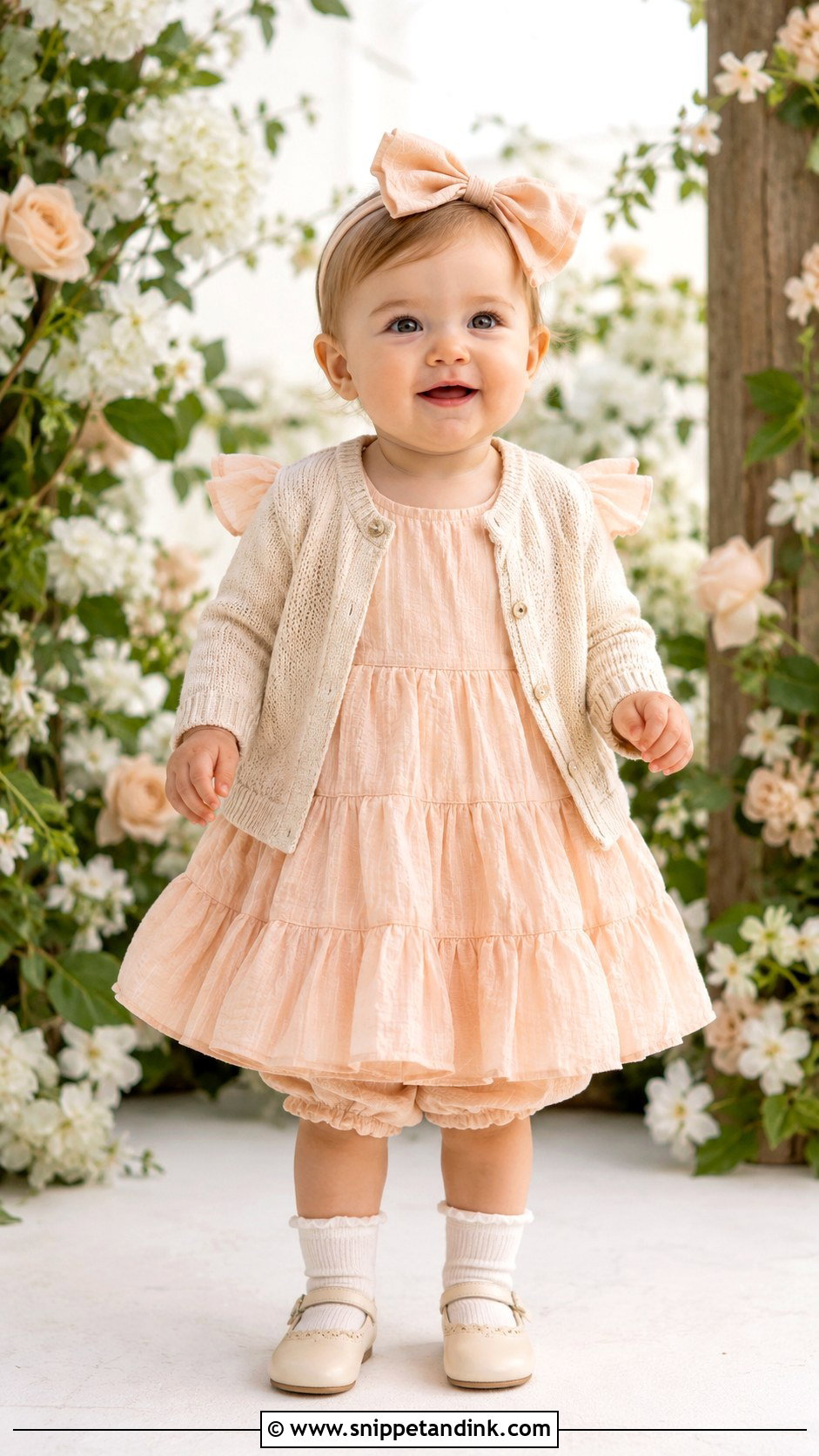 Peach Tiered Wedding Baby Dress - Snippet and Ink - 20 Baby Dresses for Wedding