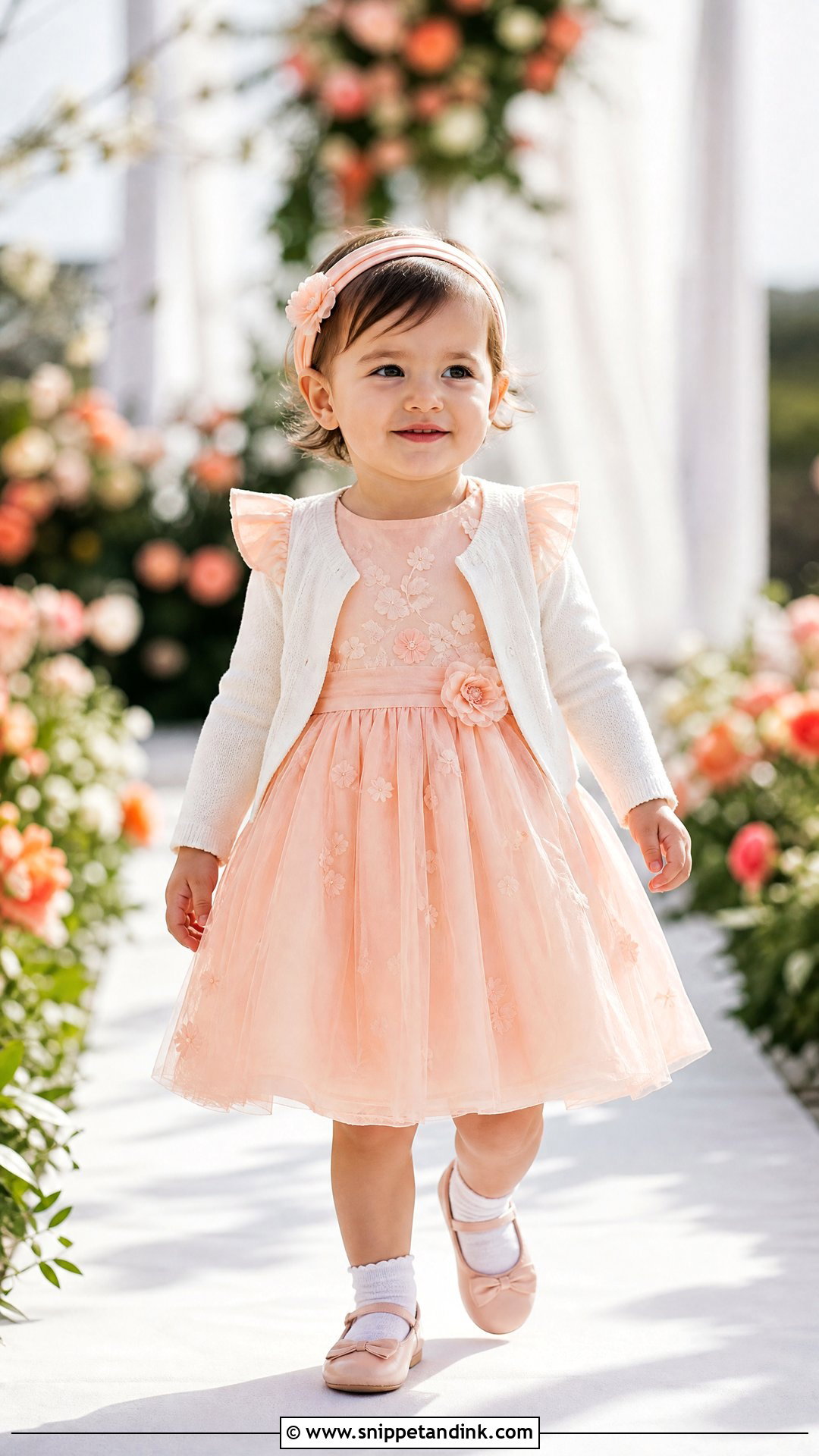 Peach Toddler Wedding Dress With Nude Ballet Flats - Snippet and Ink - 20 Toddler Wedding Dress Ideas