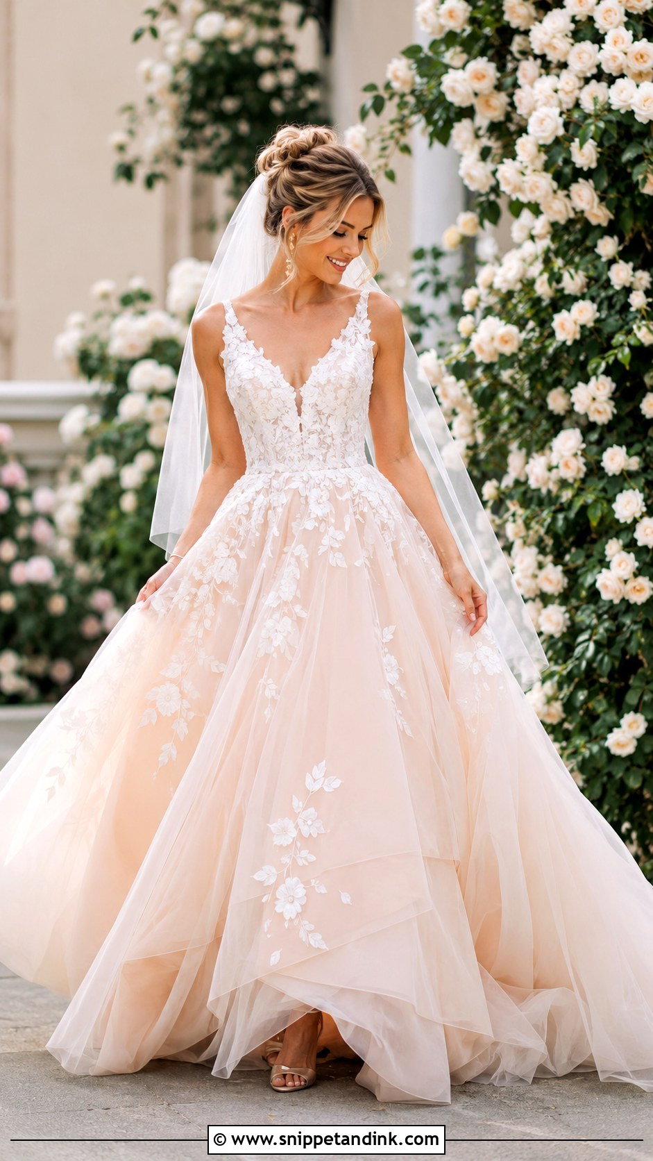Peach Tulle Wedding Dress - Snippet and Ink - 20 Wedding Dress with Color Accents Ideas
