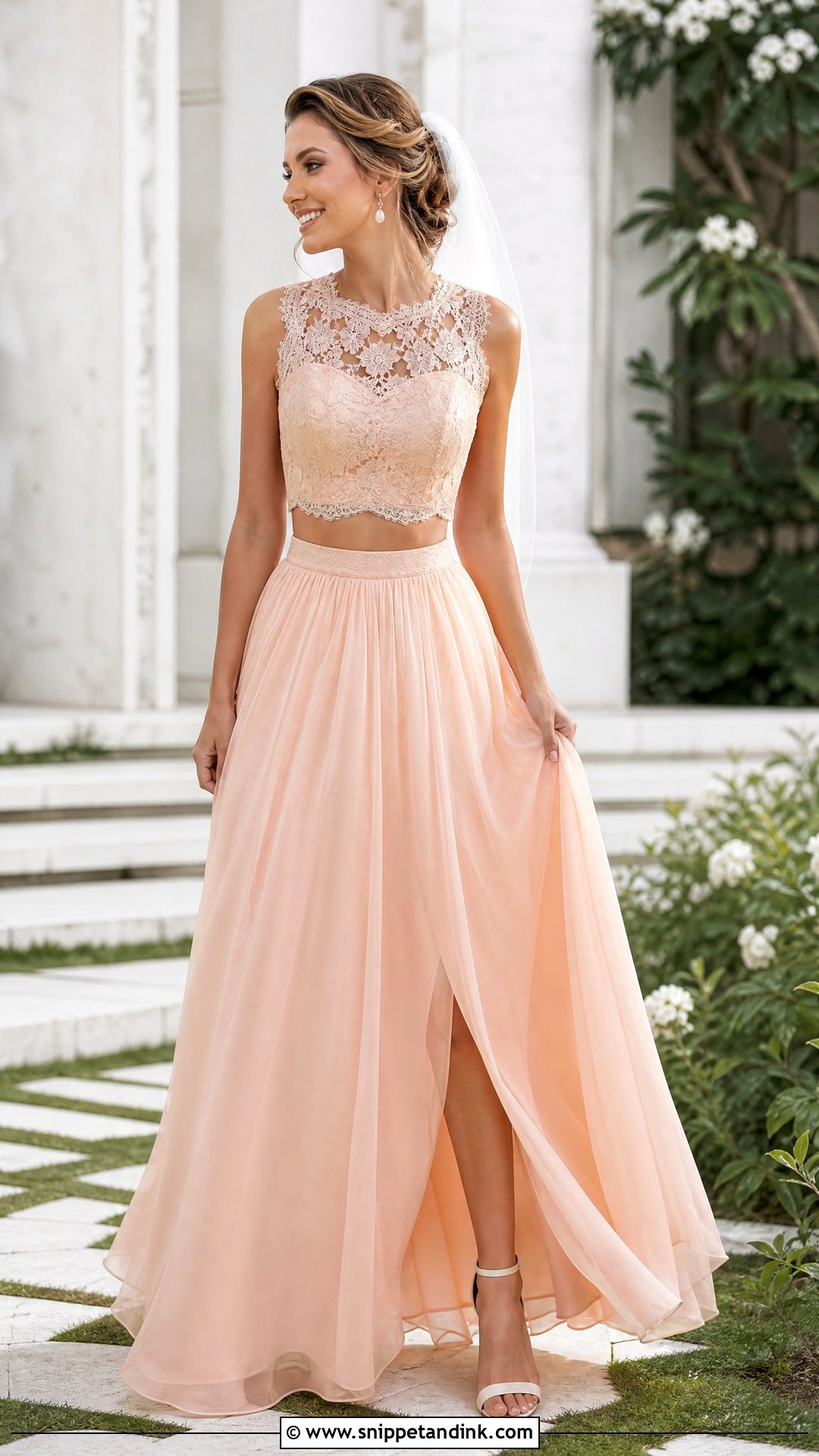 Peach Two Piece Wedding Dress - Snippet and Ink - 25 Peach Wedding Dress Ideas