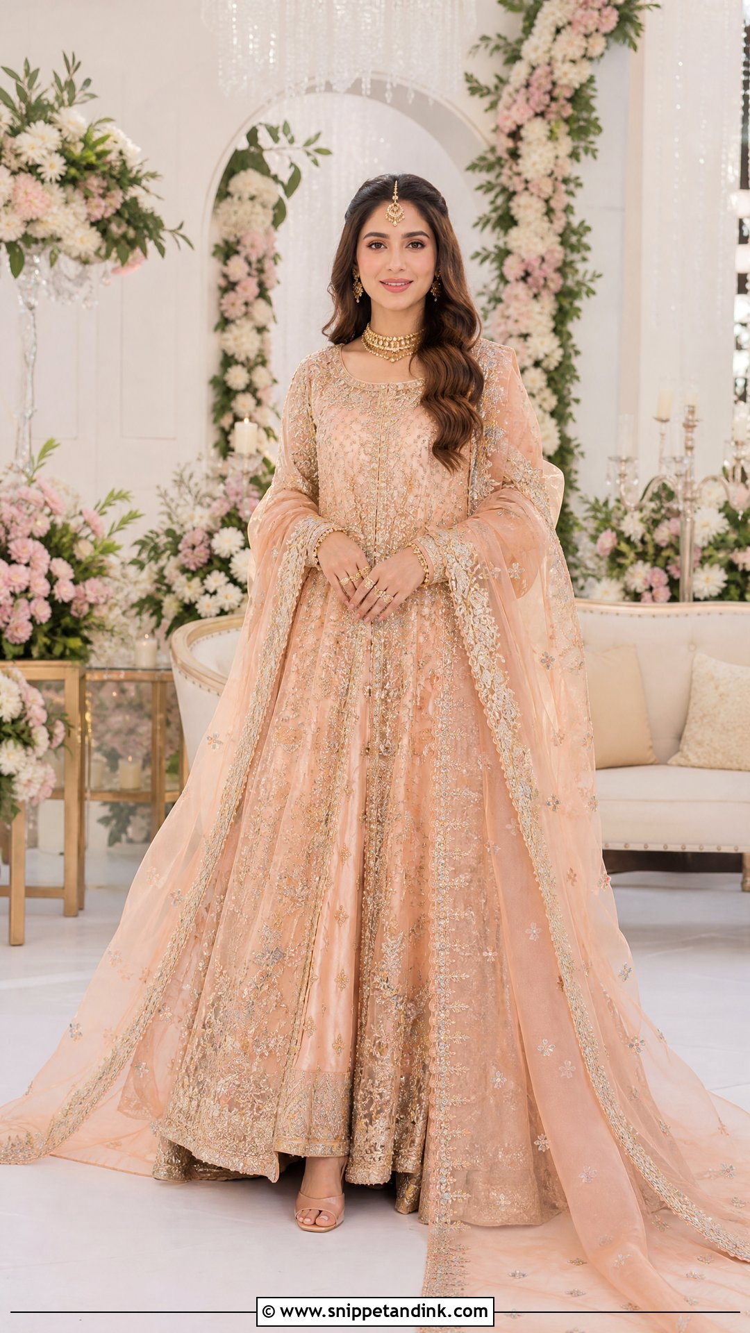 Peach Waleema Dress With Organza Dupatta - Snippet and Ink - 25 Waleema Dress Pakistani Bridal Ideas
