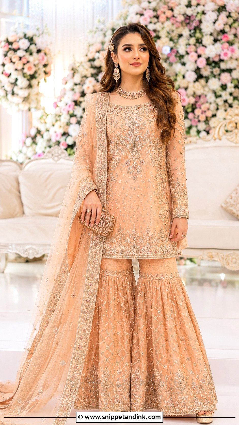 Peach Walima Bridal Gharara - Snippet and Ink - 25 Walima Bridal Dress Pakistan Ideas