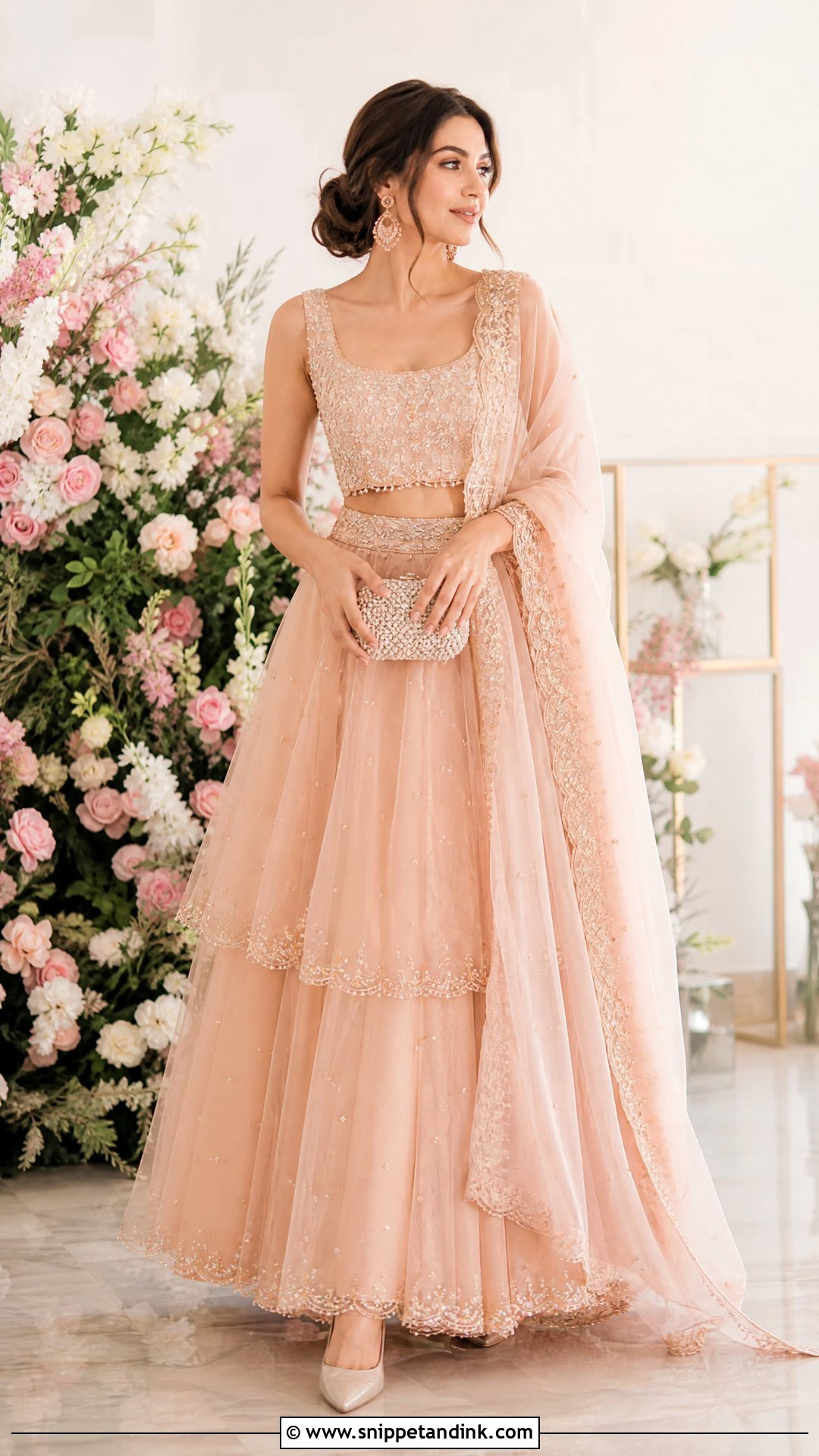 Peach Walima Dress With Layered Lehenga - Snippet and Ink - 25 Walima Dress for Bride Sister Ideas
