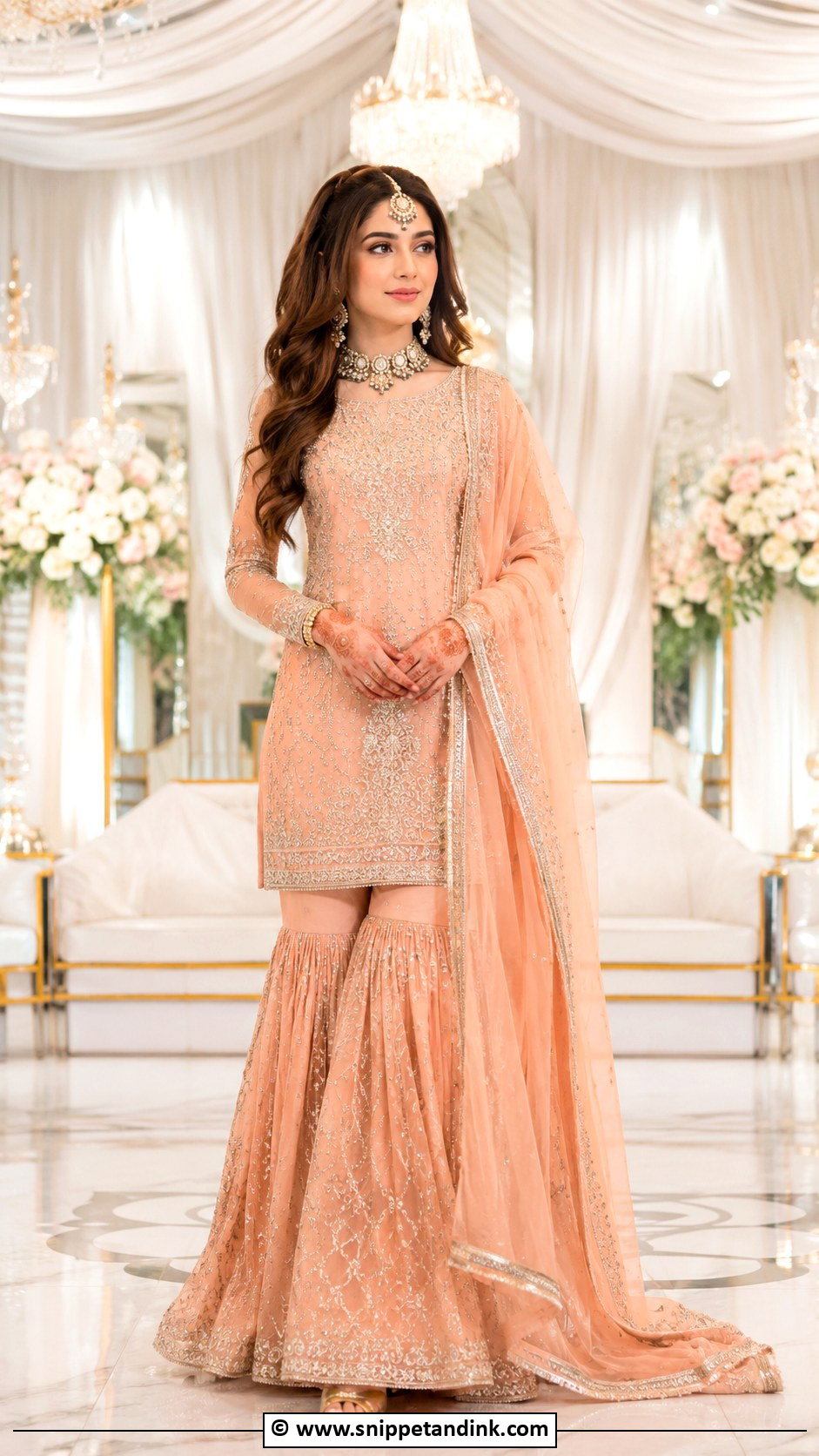 Peach Walima Gharara For Bride - Snippet and Ink - 30 Walima Outfits for Bride