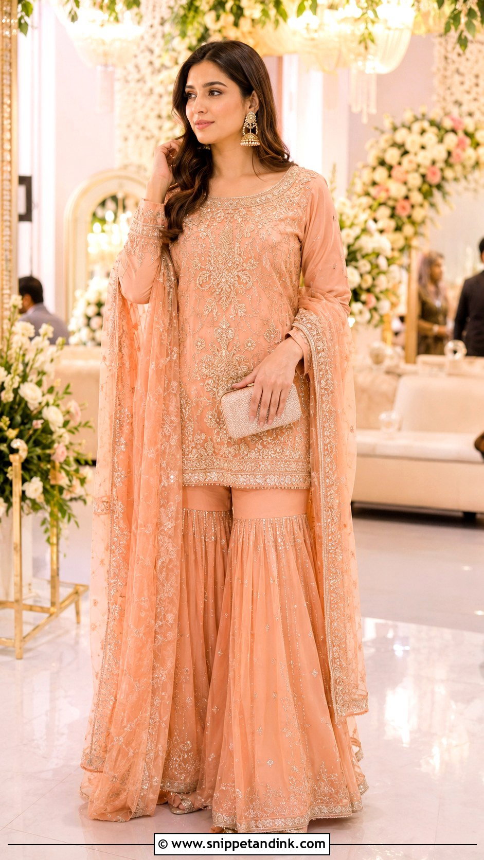 Peach Walima Gharara - Snippet and Ink - 25 Walima Outfit Ideas