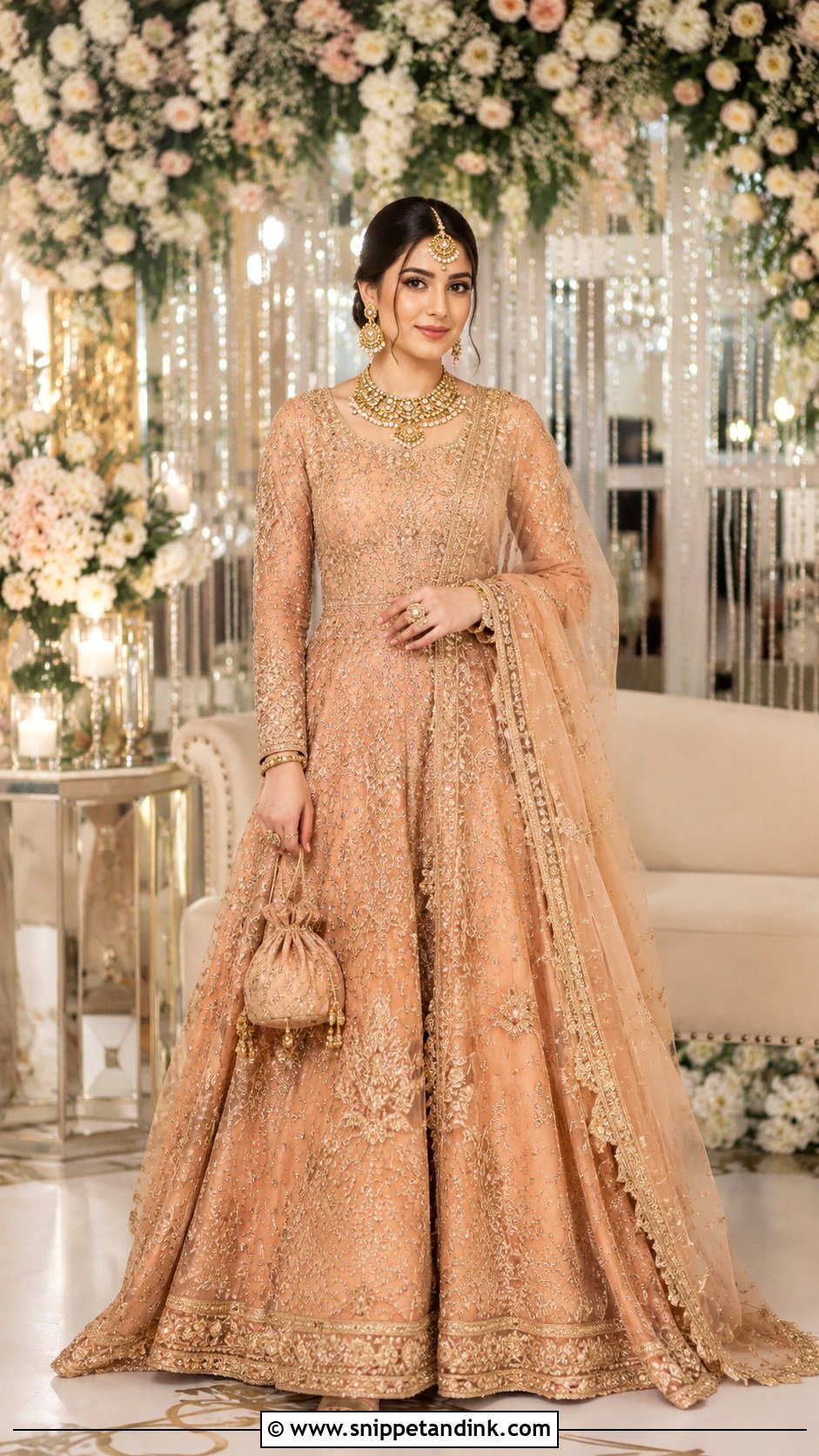 Peach Walima Pishwas Dress - Snippet and Ink - 25 Walima Bride Dresses