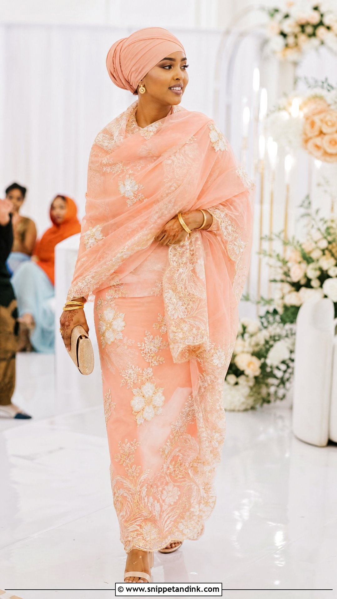 Peach Wedding Dirac With Floral Embroidery - Snippet and Ink - 20 Wedding Dirac Ideas
