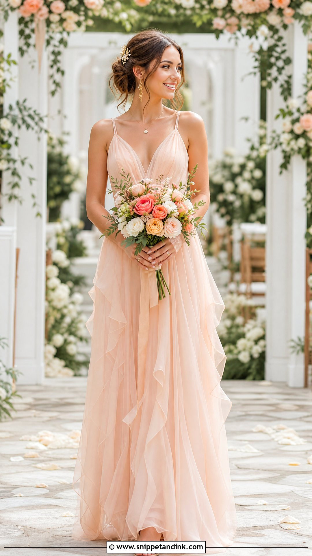 Peach Wedding Dress With Floral Hair Comb - Snippet and Ink - 25 Not White Wedding Dress Ideas