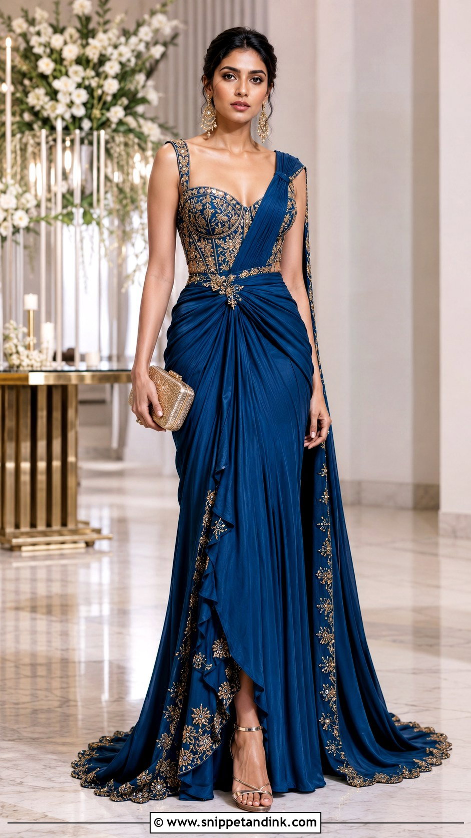 Peacock Blue Draped Indian Wedding Gown - Snippet and Ink - 20 Indian Wedding Gown Ideas