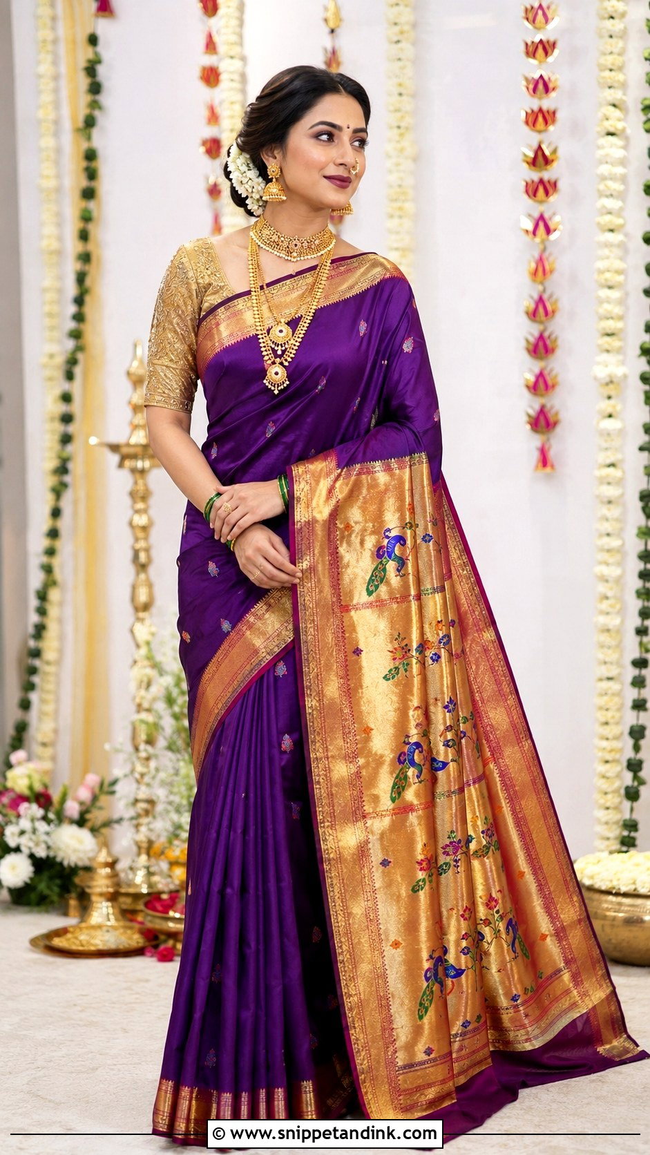 Peacock Blue Nauvari Saree Look - Snippet and Ink - 25 Maharashtrian Wedding Look Ideas