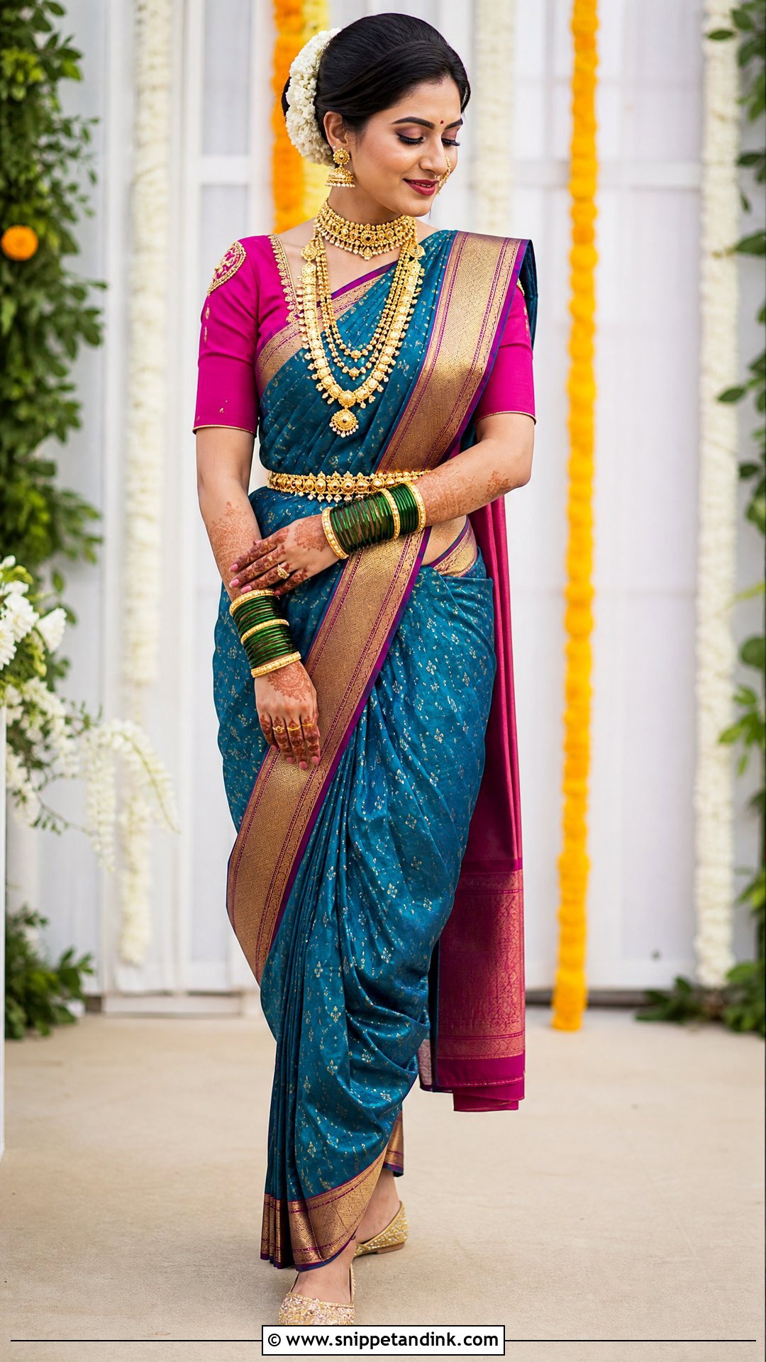 Peacock Blue Nauwari Bride Look - Snippet and Ink - 25 Nauwari Bride Look Ideas