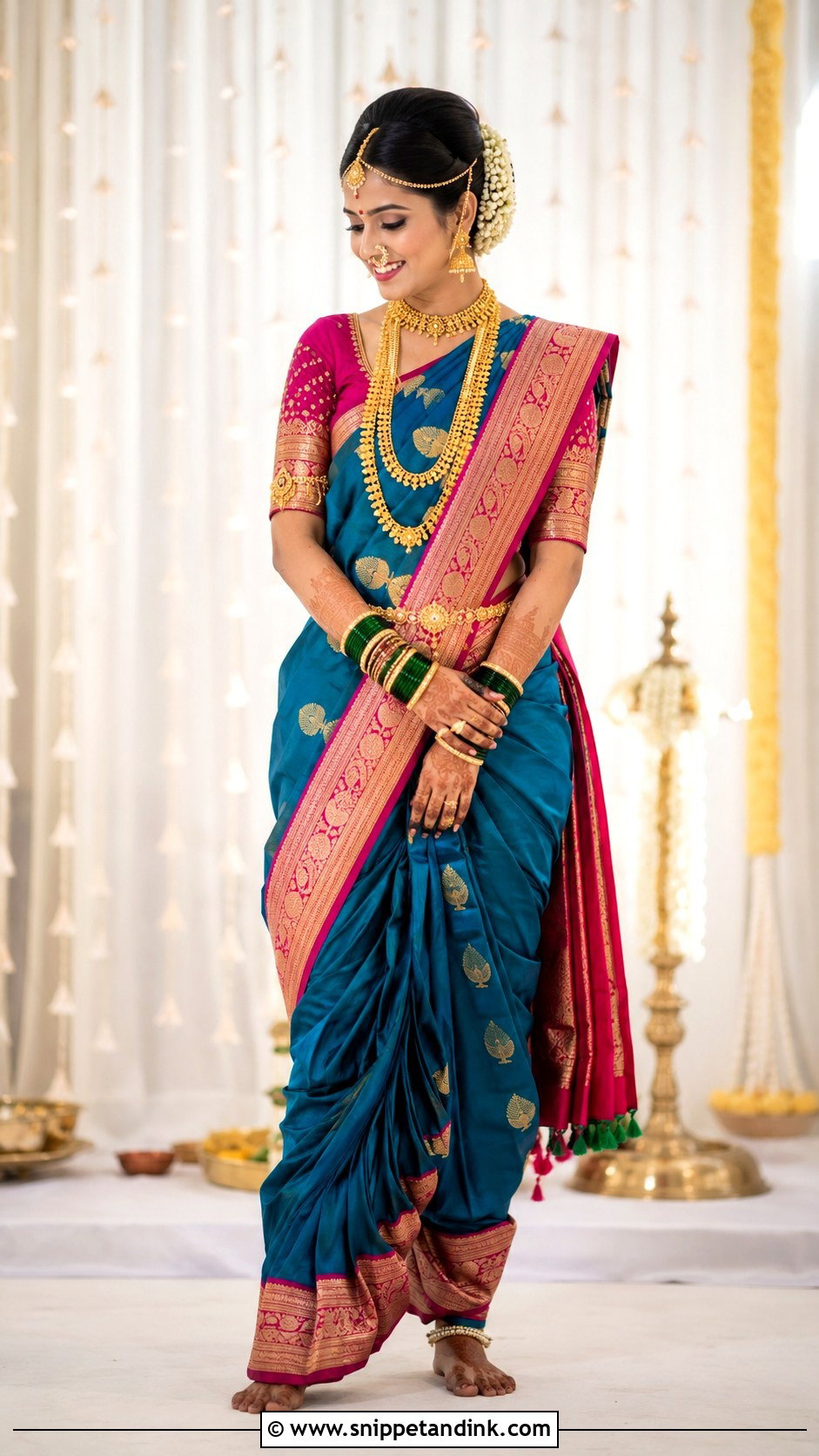 Peacock Blue Navvari Bridal Look - Snippet and Ink - 30 Navvari Bridal Look Ideas