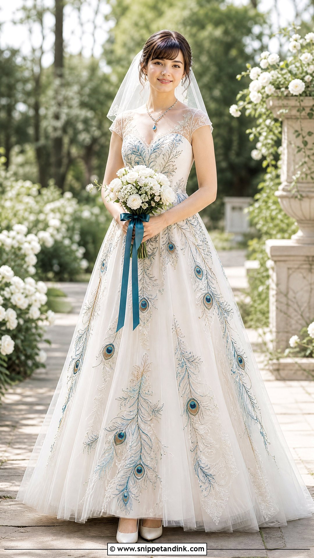 Peacock Lace A Line Wedding Dress - Snippet and Ink - 20 Peacock Wedding Dresses