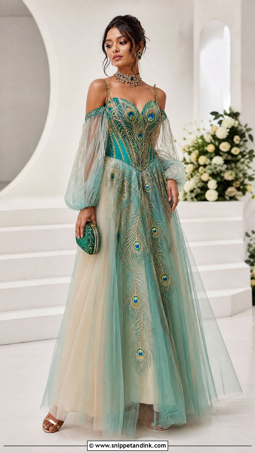 Peacock Wedding Dress With Corset Bodice - Snippet and Ink - 20 Peacock Wedding Dresses