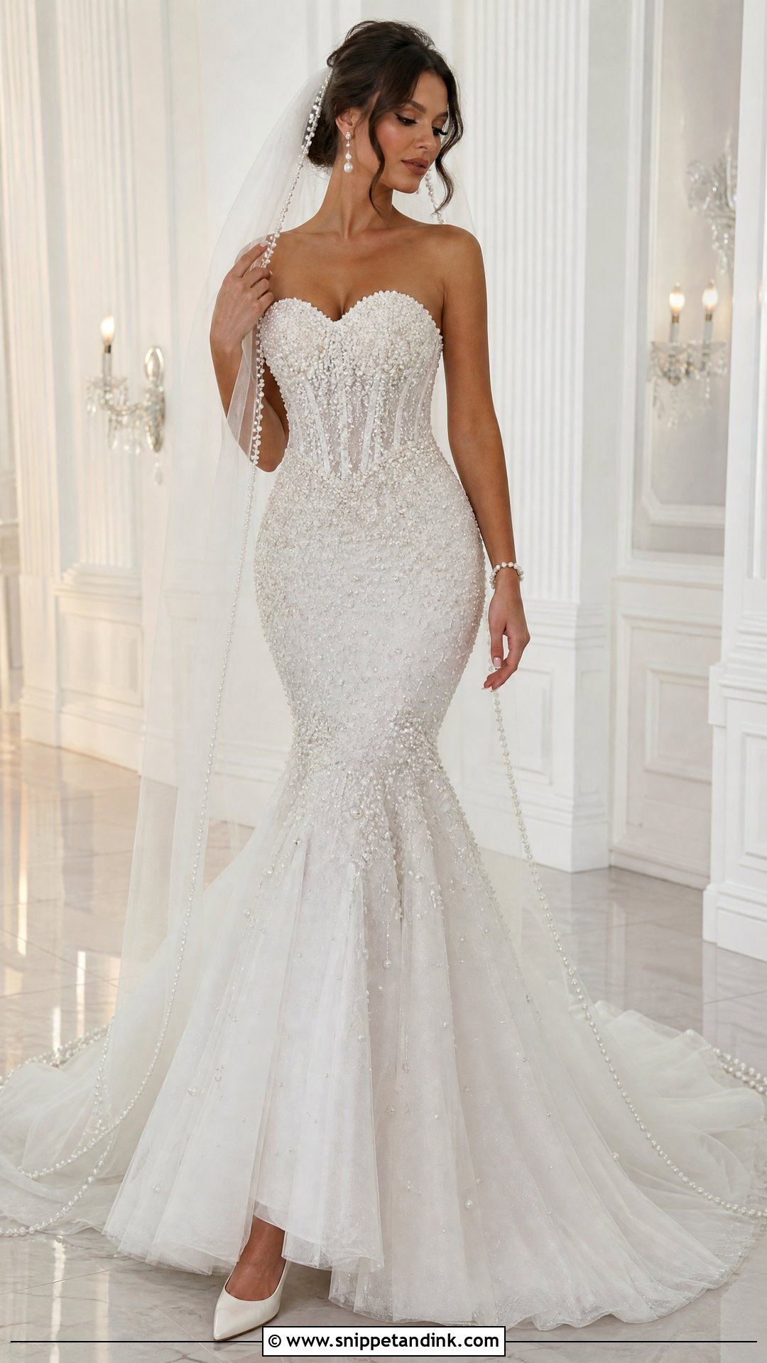 Pearl And Crystal Mermaid Wedding Dress - Snippet and Ink - 20 Mermaid Bling Wedding Dresses