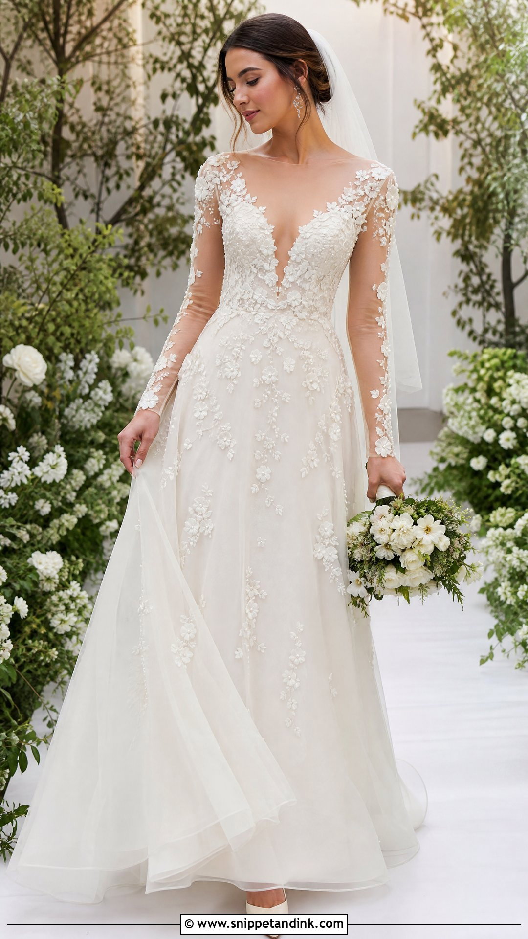 Pearl Applique Sleeve Wedding Dress - Snippet and Ink - 20 Pearl Sleeve Wedding Dress Ideas