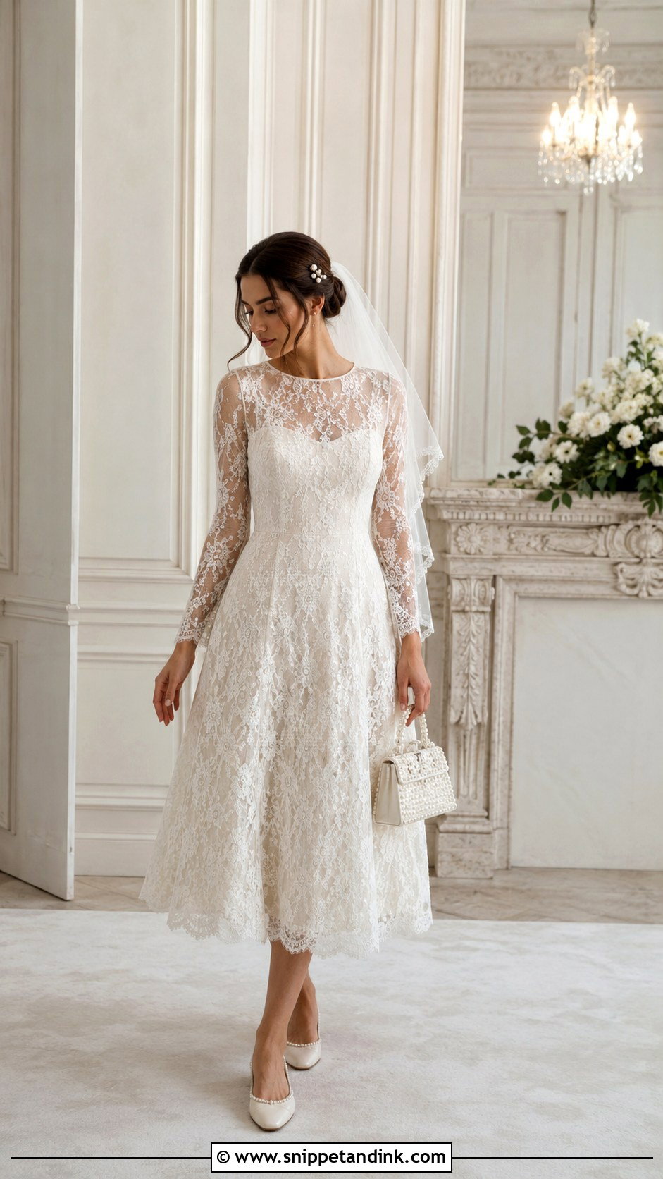 Pearl Ballet Flats With Lace Wedding Dress - Snippet and Ink - 25 Wedding Ballet Flats Ideas