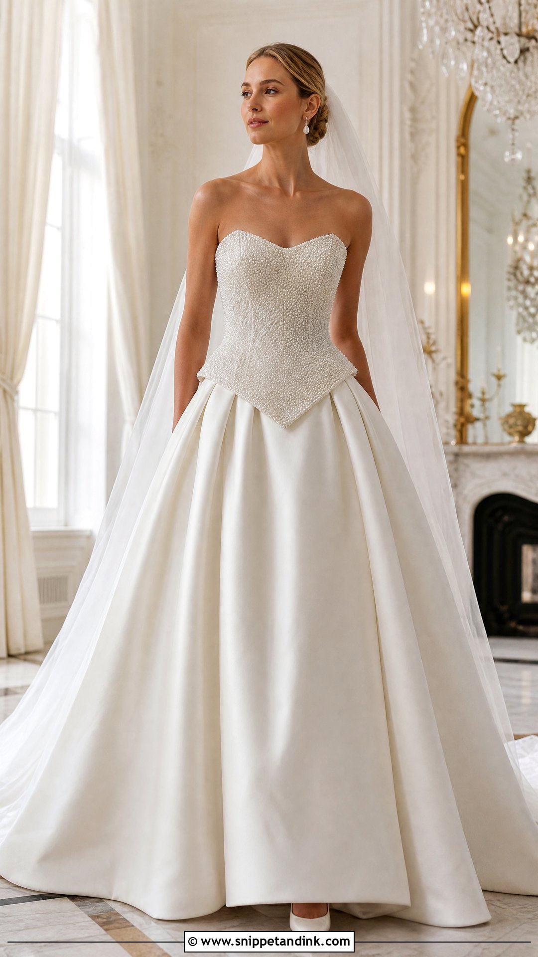 Pearl Basque Waist Bridal Dress - Snippet and Ink - 20 Pearl Bridal Dress Ideas