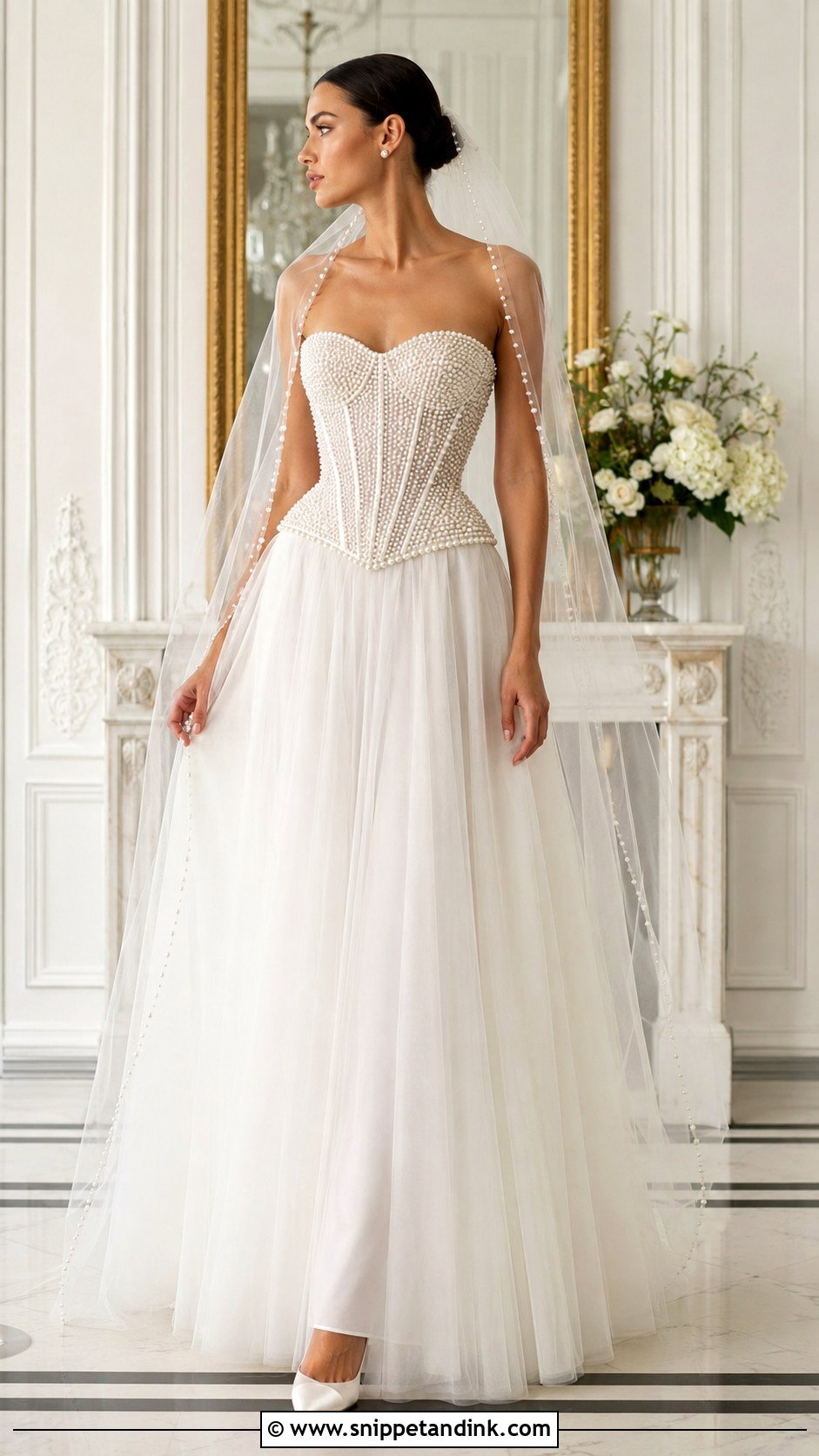 Pearl Basque Waist Wedding Dress - Snippet and Ink - 20 Basque Waist Wedding Ideas