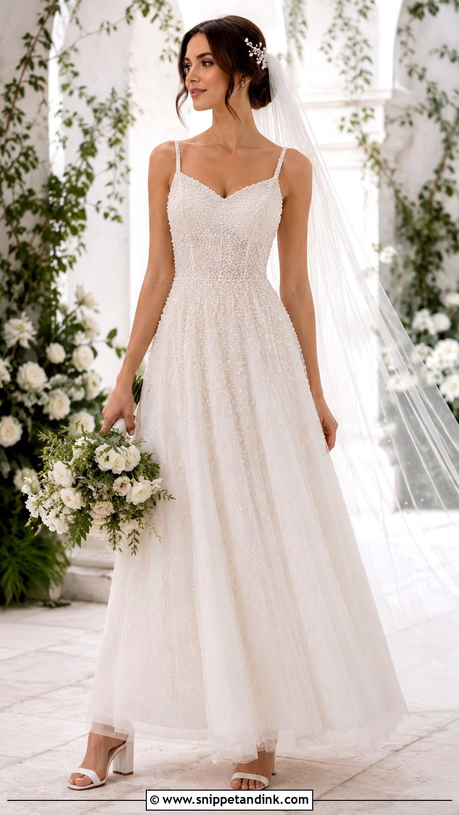 Pearl Beaded A Line Wedding Dress - Snippet and Ink - 25 Pearl Beaded Wedding Dress Ideas