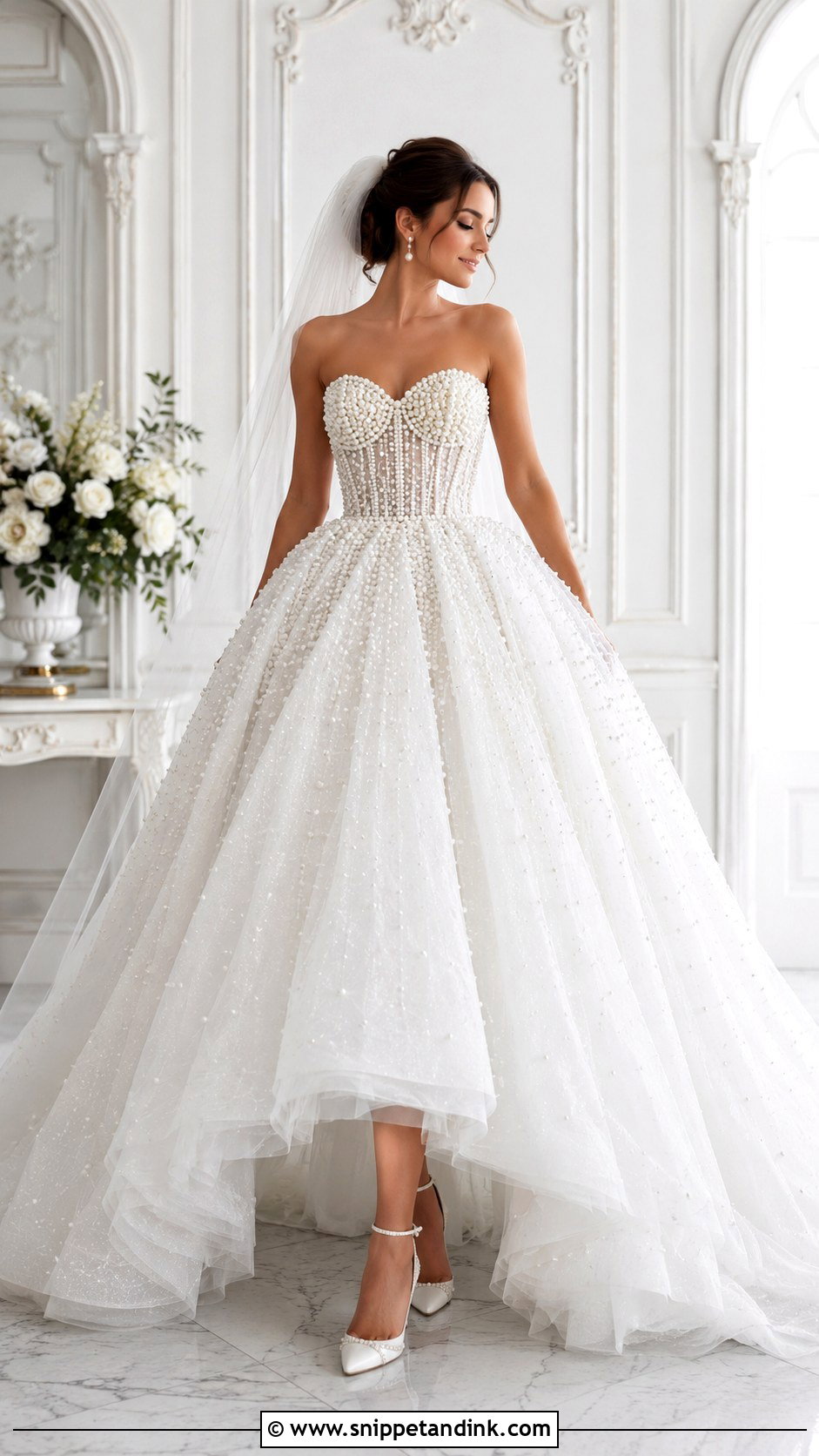 Pearl Beaded Ball Gown Wedding Dress - Snippet and Ink - 25 Pearl Beaded Wedding Dress Ideas