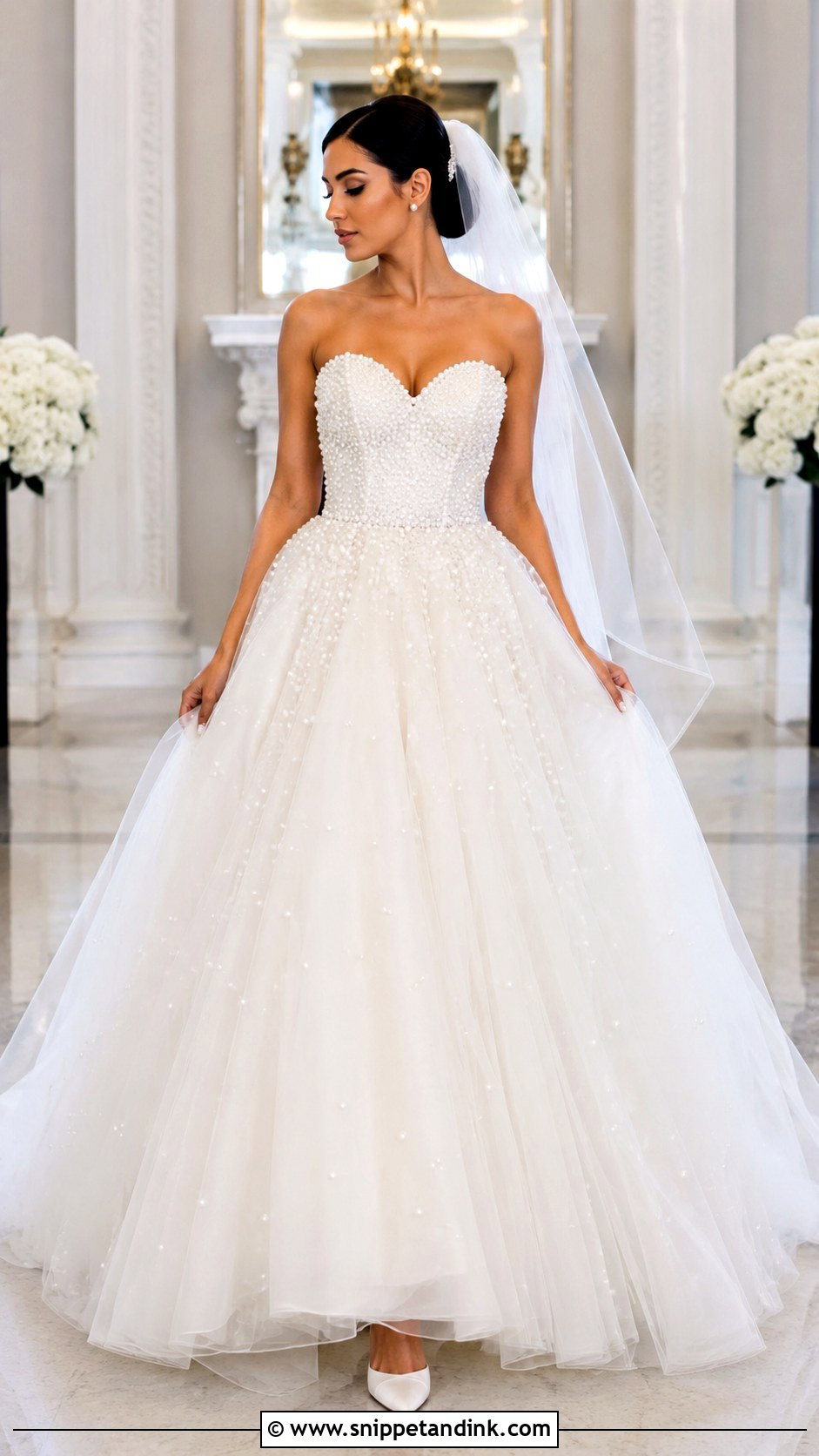 Pearl Beaded Ball Gown Wedding Dress - Snippet and Ink - 20 Fluffy Wedding Dresses